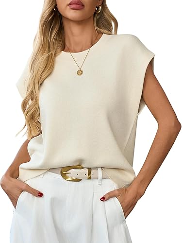 Womens Sleeveless Sweater Vest Crewneck Cap Sleeve Knit Tops Trendy