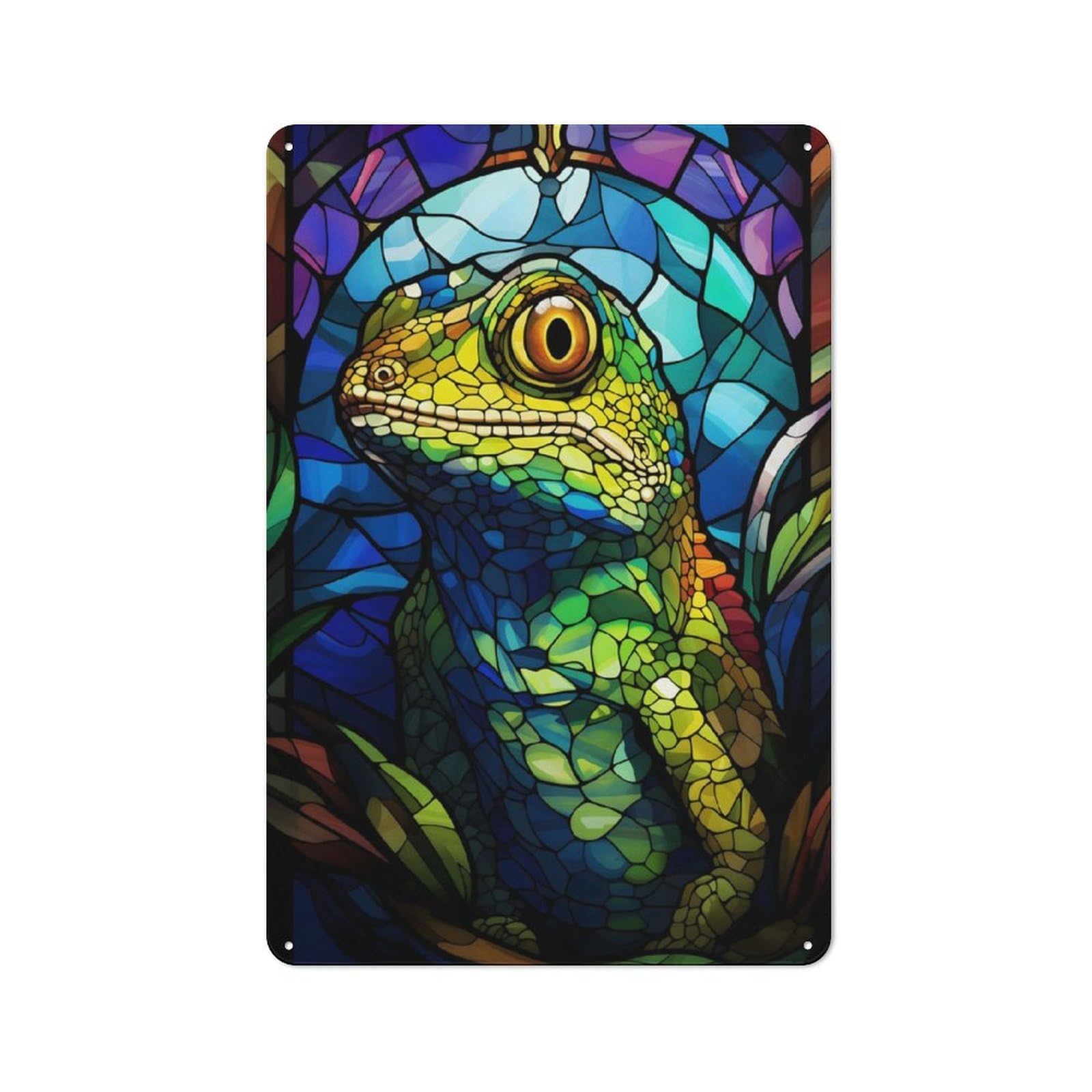Junmoney Gecko Stained Glass Tin Sign 30X20cm For Café Or Home Bar, Retro Wall Decor, For Garage, Workshop And Man Cave Decoration