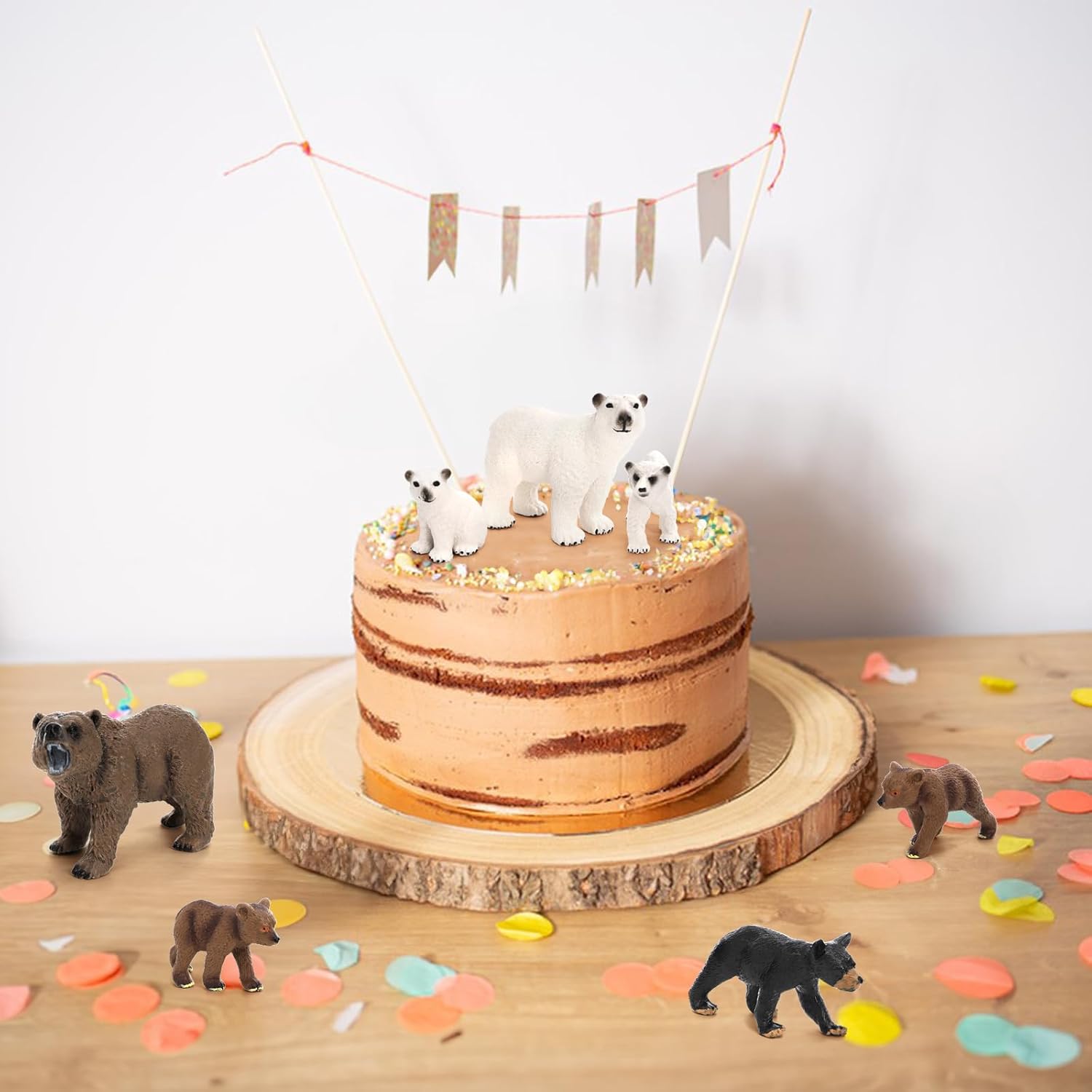 ZENFUN 9 Piece Bear Figurines, Realistic Forest Animals, Bear Family Figures Set Include Polar Brown Black Bears and Cubs, Cake Toppers Christmas Birthday Gift
