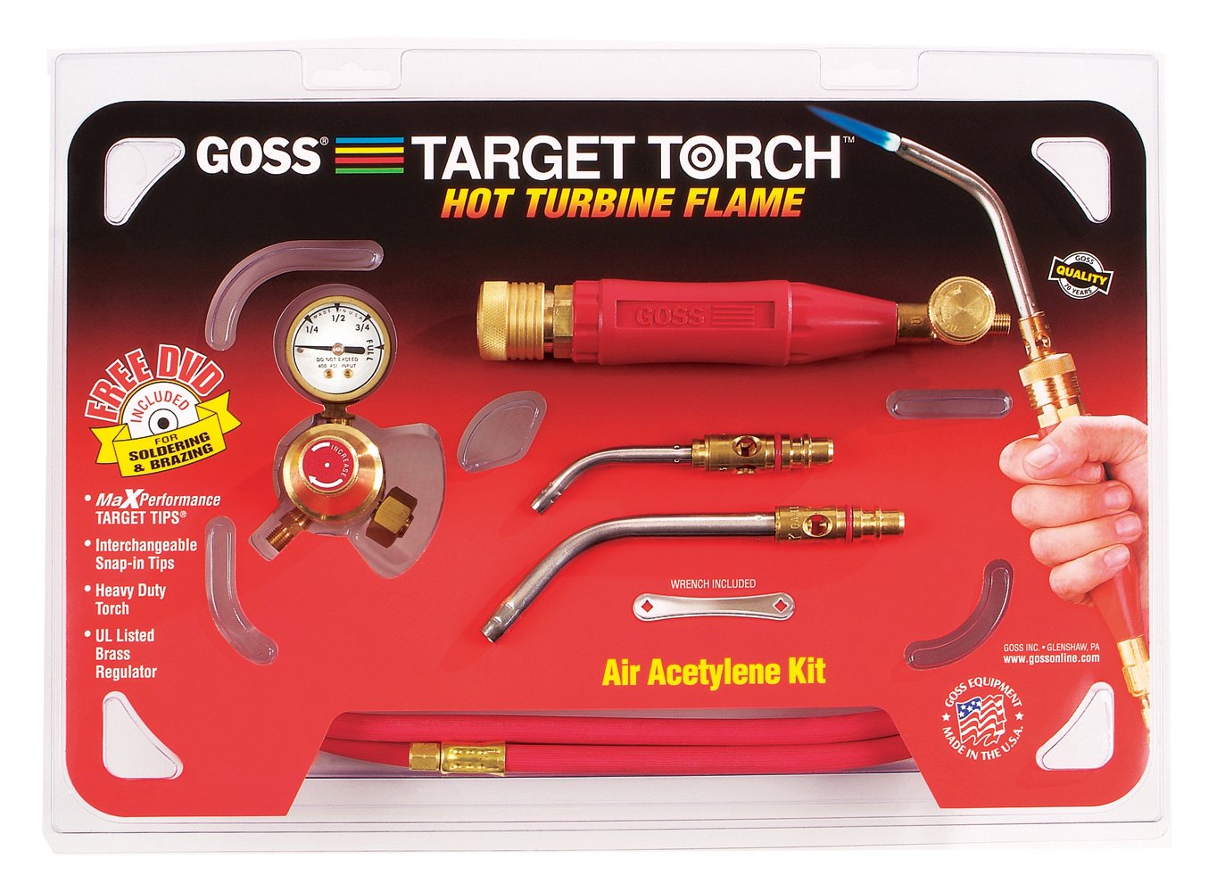 Goss KX-6MC Soldering Brazing Kit for "MC" Acetylene Tanks with GA-3 and GA-8 Target Tips and Hot Turbine Flame