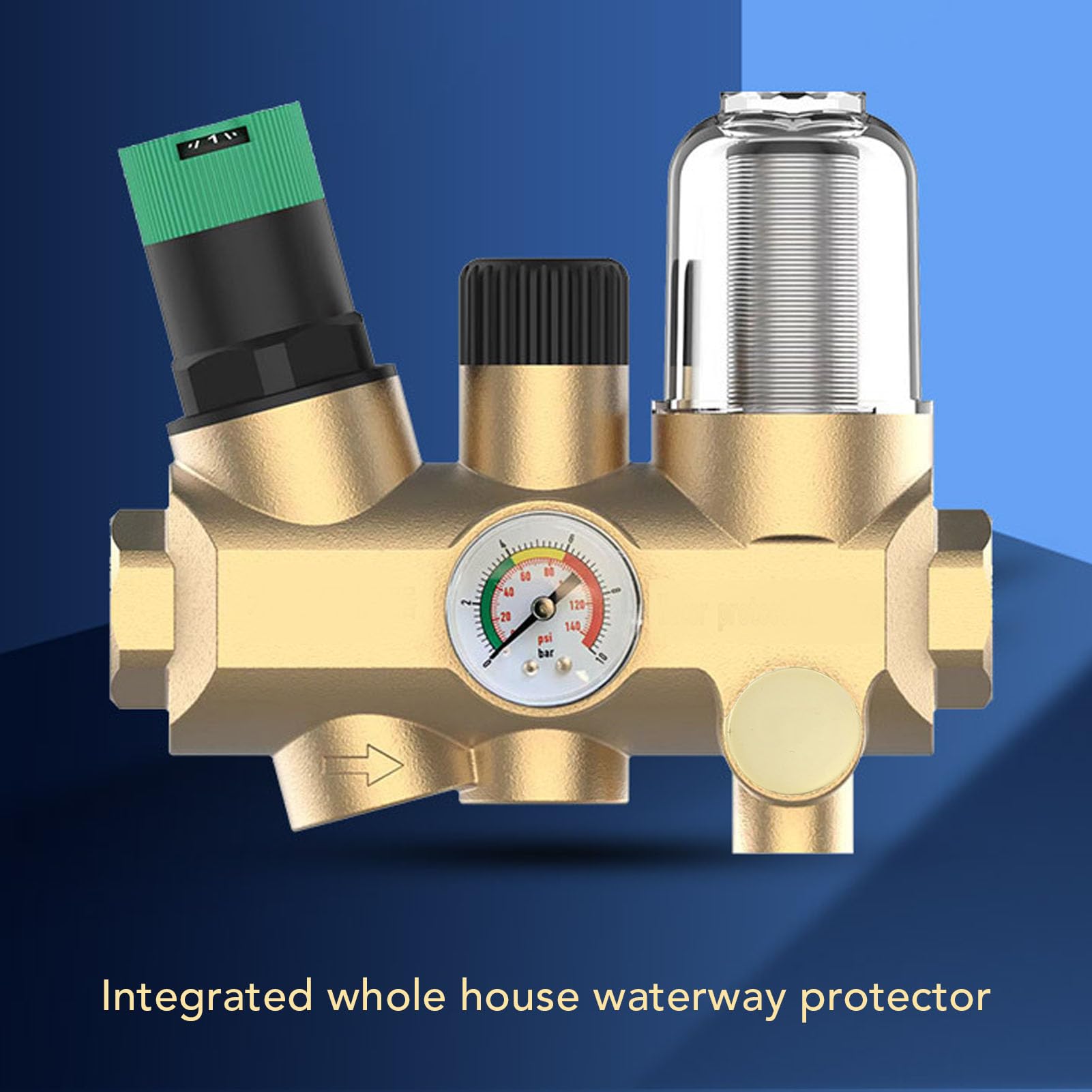 SIXRUN Válvula Reductora de Presión de Tubería Regulador de Presión de Agua de Latón con Manómetro de Filtro 316L Control de Ajustable de 3 a 6 T H para Fontanería de Toda la Casa (3/4 pulgada (DN20))