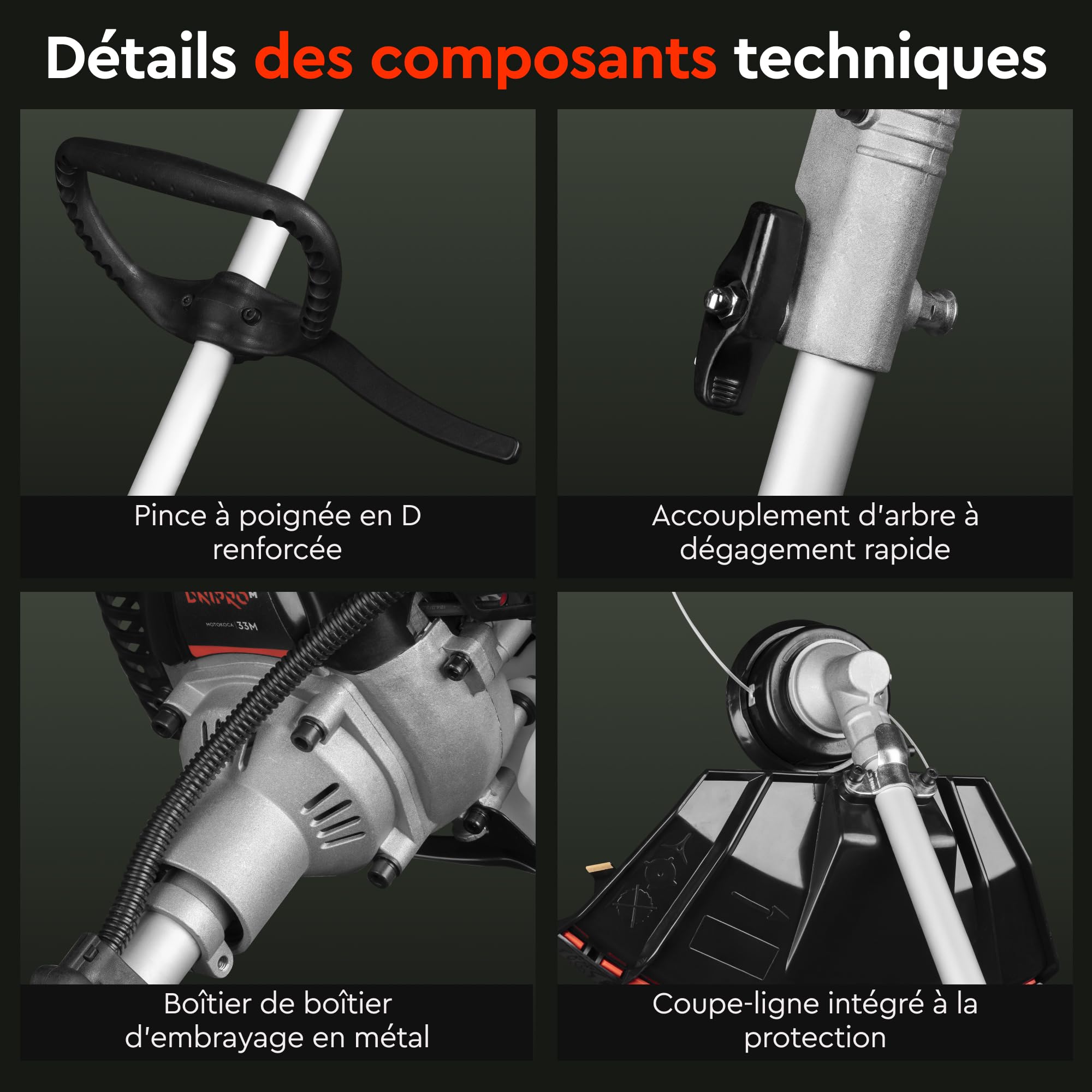 Débroussailleuse Thermique Dnipro-M 33M, 32,6cm³, avec Fil et Lame de 255mm