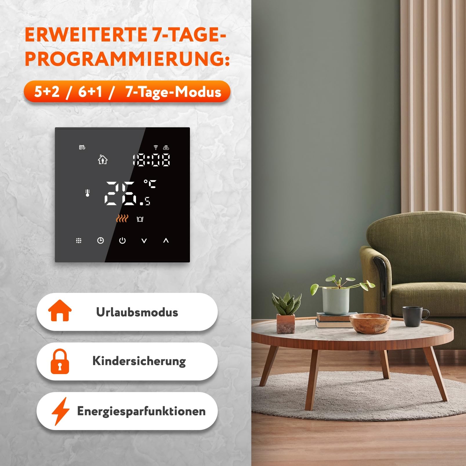 Elektryczne ogrzewanie podłogowe do płytek: mata grzewcza WARMON CLASSIC 150 W/m² z termostatem Smart WiFi Series TS 300, termostat: TS 300 WiFi, czarny, rozmiar maty: 20 m² – 2 szt. (12 + 8 m²)