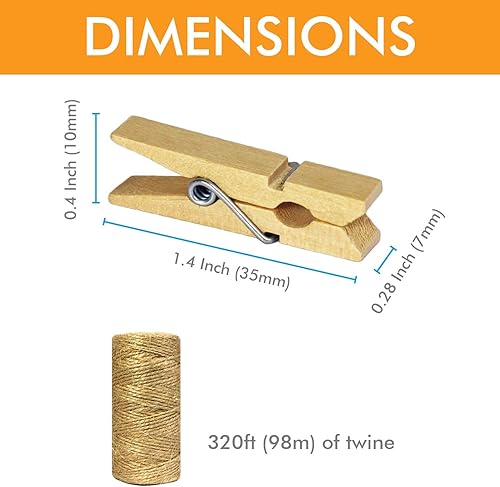 Miniatura 10 de Millennial Essentials Mini pinzas para la ropa de madera natural, 60 piezas, 1.4 pulgadas de papel fotográfico para álbumes de recortes, artes y