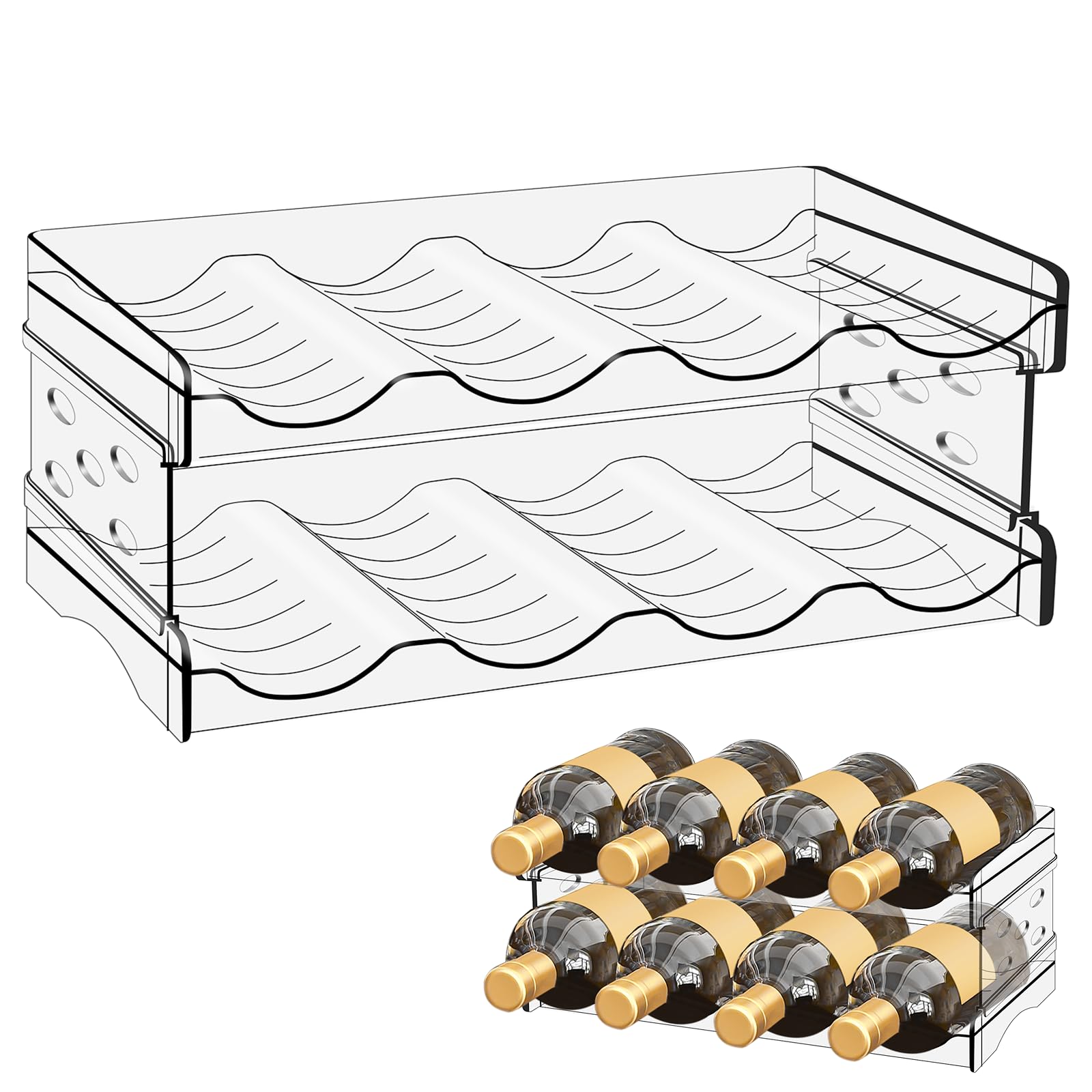 Étagère à bouteilles pour réfrigérateur Organisateur bouteilles : étagère à bouteilles empilable Étagère à vin, porte-bouteille d'eau transparent Réfrigérateur Étagère à vin Étagère pour