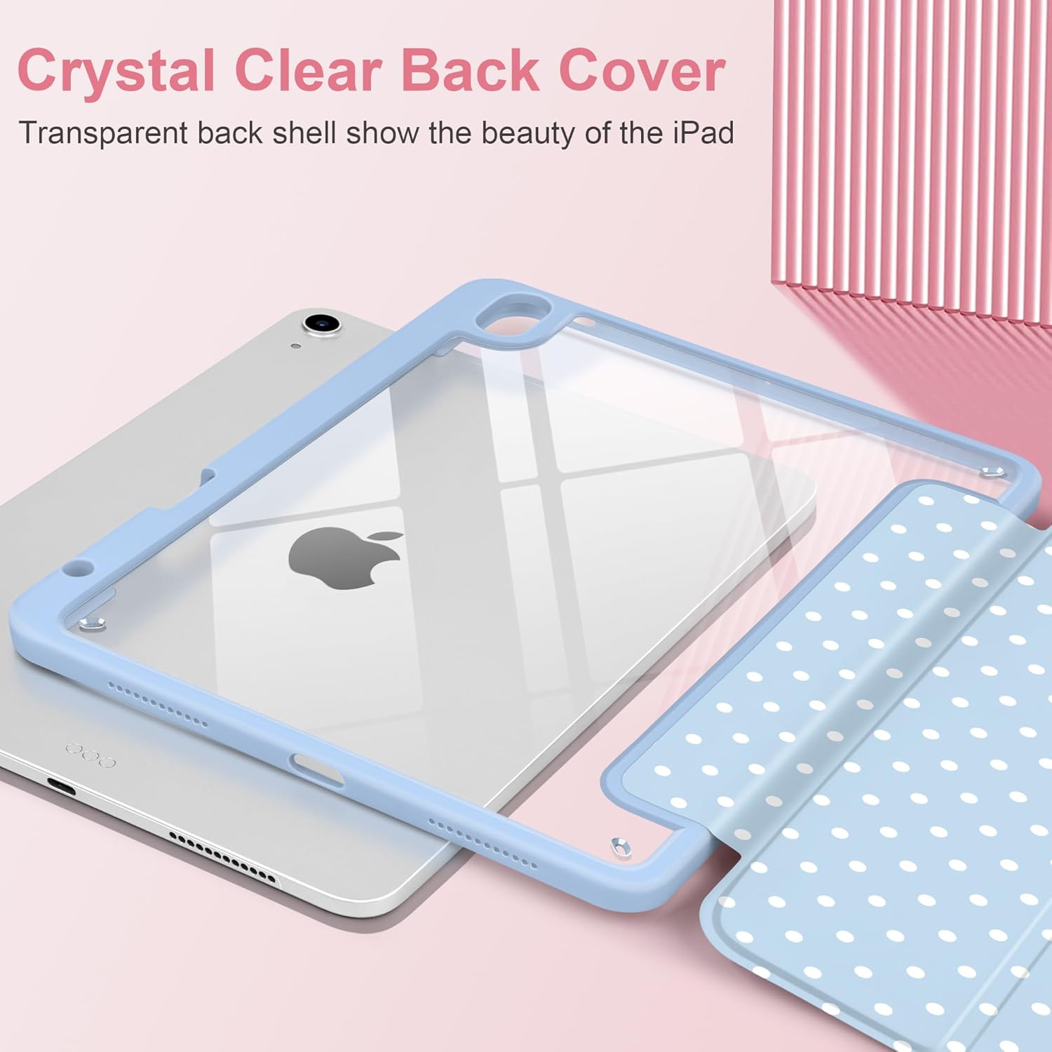 Case for iPad Air 11 Inch M4 M3 M2 2026 2025 2024, iPad Air 5th 4th Generation 10.9 Inch 2022 2020-[Pencil Holder], Shockproof Clear Hard Back, Trifold Stand,Auto Wake/Sleep, Blue White dot