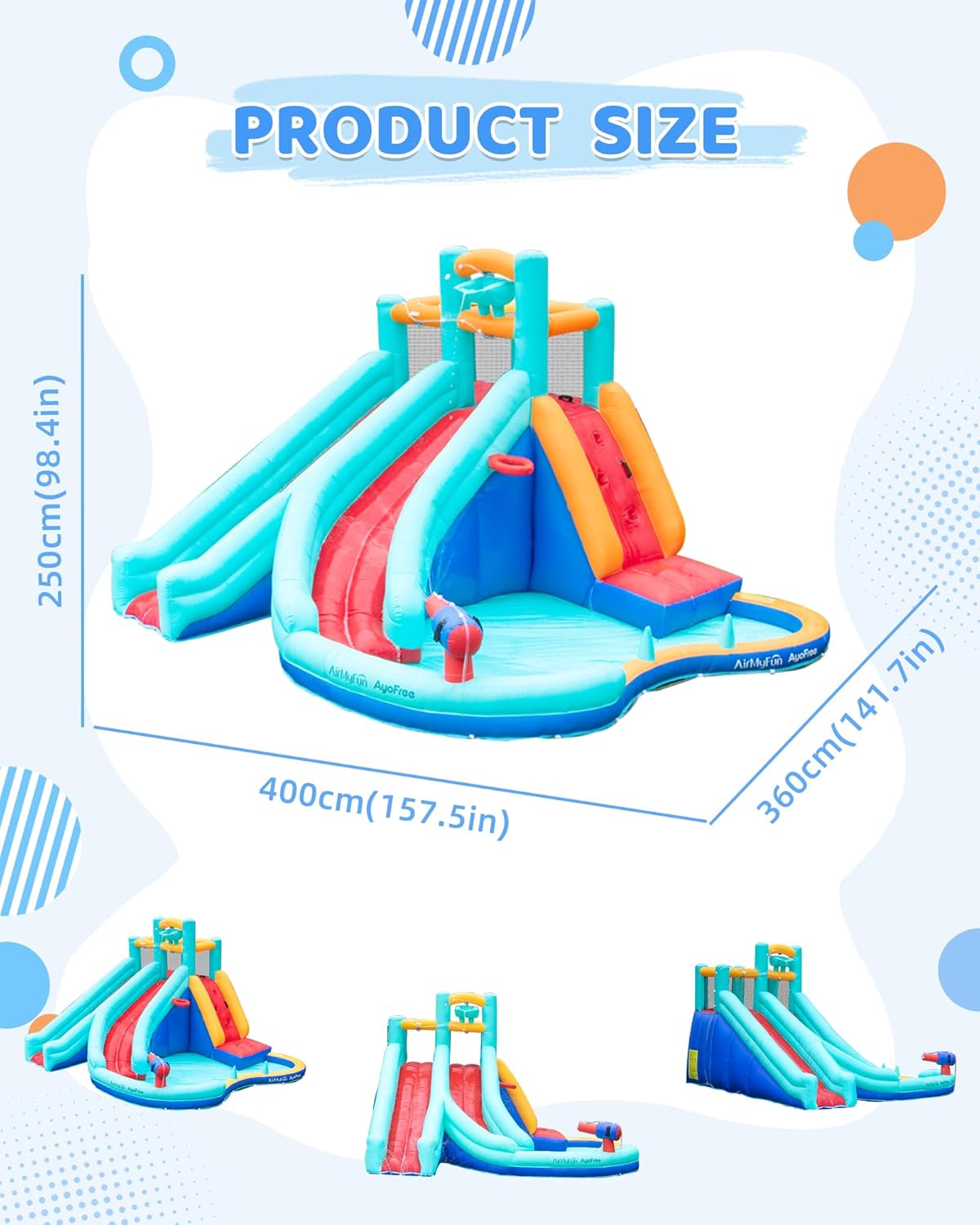 AirMyFun Giant Inflatable Water Slide, Kids Water Bounce House Extended Waterslide Water Park with Blower Outdoor & Indoor