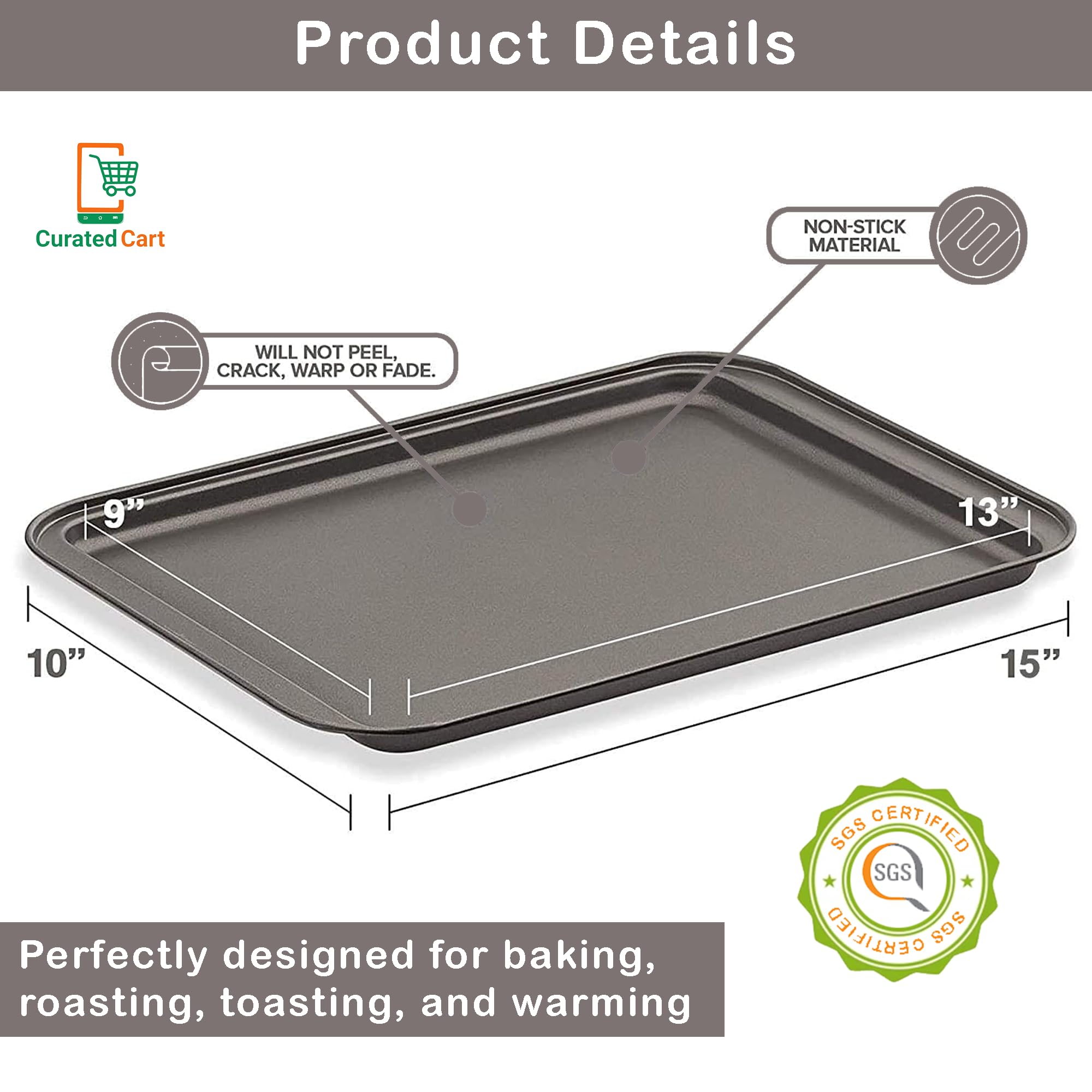 PureBake 1 Pc Nonstick Baking Sheet Pans, Non-Toxic and Rimmed Carbon Steel Cookie Sheet Trays - Dent, Warp and Rust Resistant, Heavy Gauge Steel Oven Baking Sheets