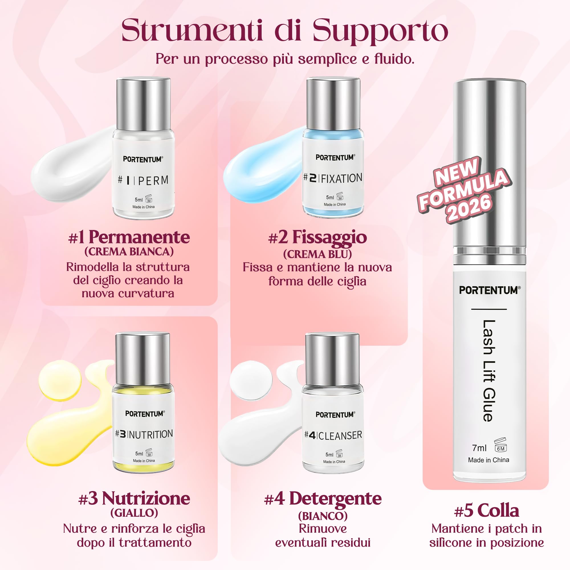 PORTENTUM Kit Laminazione Ciglia Aggiornato 2026, Kit Professionale Semipermanente Per Ciglia Arricciate Adatto Per Uso Domestico e Salone