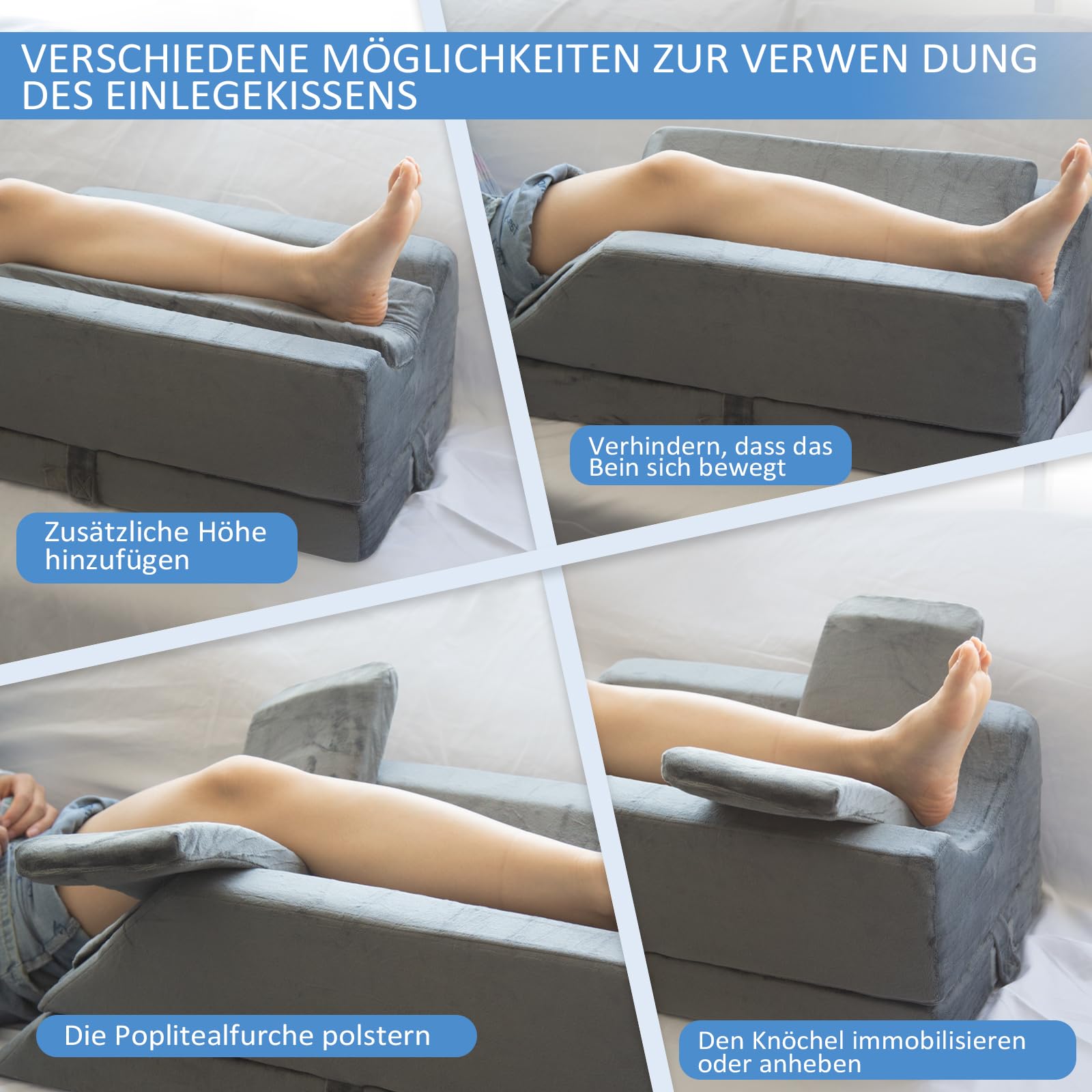 KingPavonini 4-stufig Höhenverstellbare Venenkissen Beinhochlagerungskissen Einsatz Post-Op./Verletz./Ruhe, Beinkissen aus Memoryschaum mit 3 Griffen und Einsetzbarem Polstereinsatz, Waschb. Samtbez