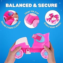 Adjustable Easy Training Inline Rollerskates - Beginner-Friendly Quad-Style 4 Wheel Inline Roller Skates Training for Kids, Toddler, and Children (Pink)