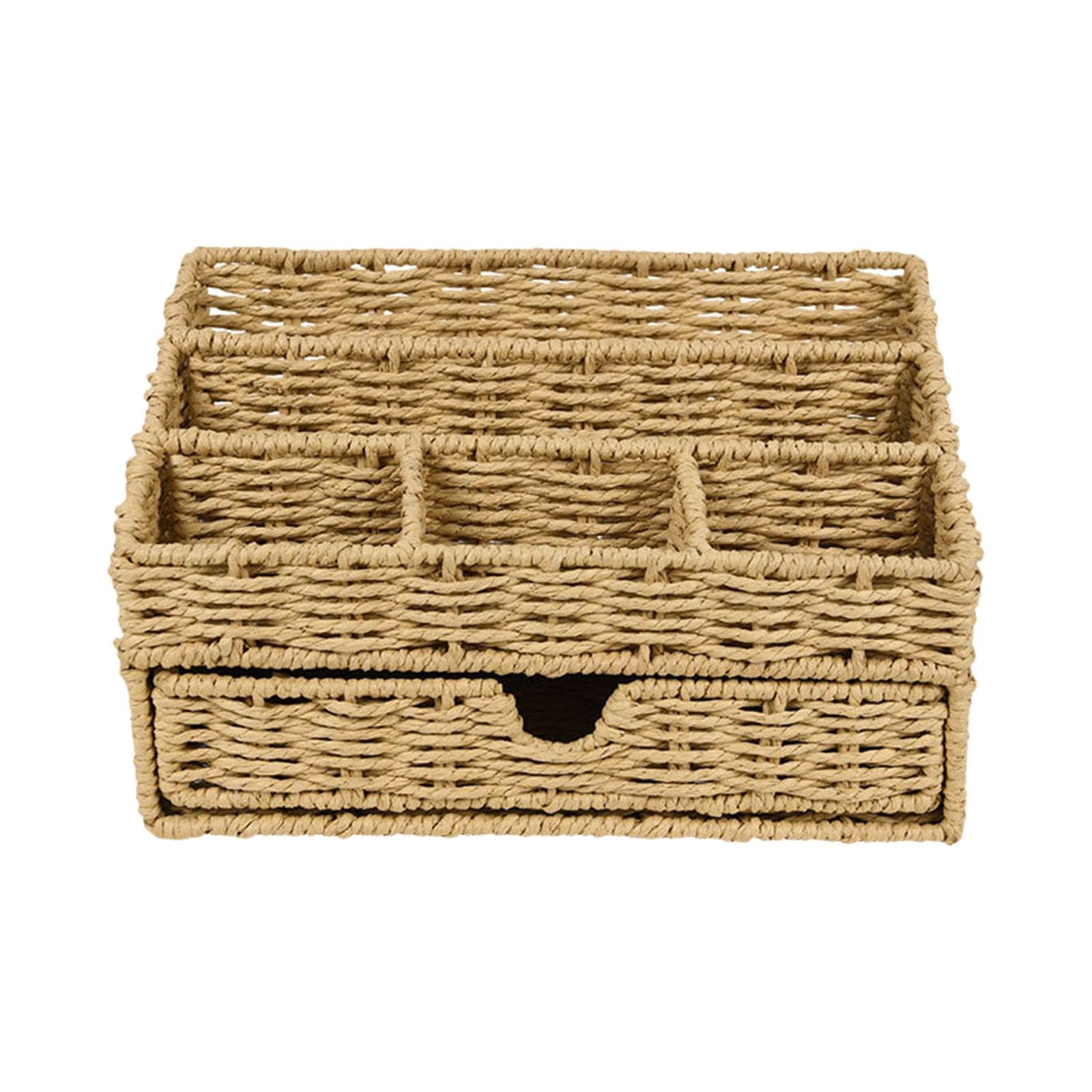Cesta Organizadora de Escritorio con Cajón, Caja de Almacenamiento Rústica para Mando a Distancia.