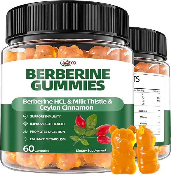 ACEYO Berberine Gummies for Immune Support & Promote Digestion - Natural Berberine HCL,Cinnamon Supplement - 60 Vegan Gummies for Adults
