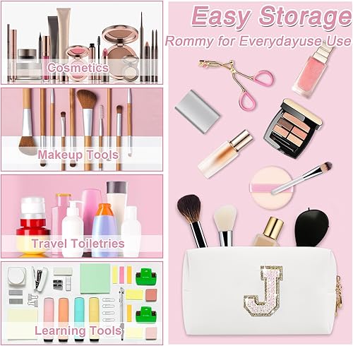 Miniatura 8 de Pequeña bolsa de maquillaje preppy con letra inicial personalizada, Blanco