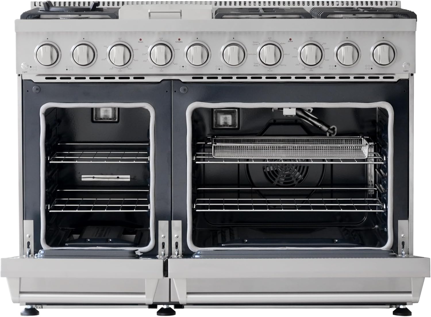 Kenmore PRO 48" Gas Range with Dual Oven, True Convection & Air Fry, 7 Burner Cooktop with Griddle, 7.6 cu ft Capacity, Front Control Freestanding, Pizza, Defrost, Steam Clean, Stainless Steel