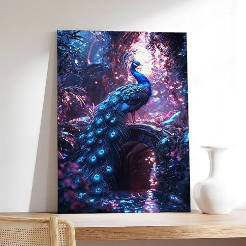 Miniatura 7 de XAHOR Cyber Peacock Temple Wall Art  Retro Futurism Fantasy Jungle Poster  Sci-Fi Bioluminescent Nature Print Canvas Poster Wall Art Bedroom Decor