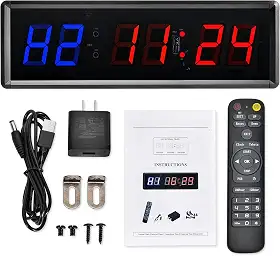 Relógio de ginástica para casa com controle remoto, 3,8 cm 4,6 cm LED de metal para academia, cronômetro crossfit, cronômetro de treino, temporizador Tabata (metal de 3,8 cm e azul + vermelho)