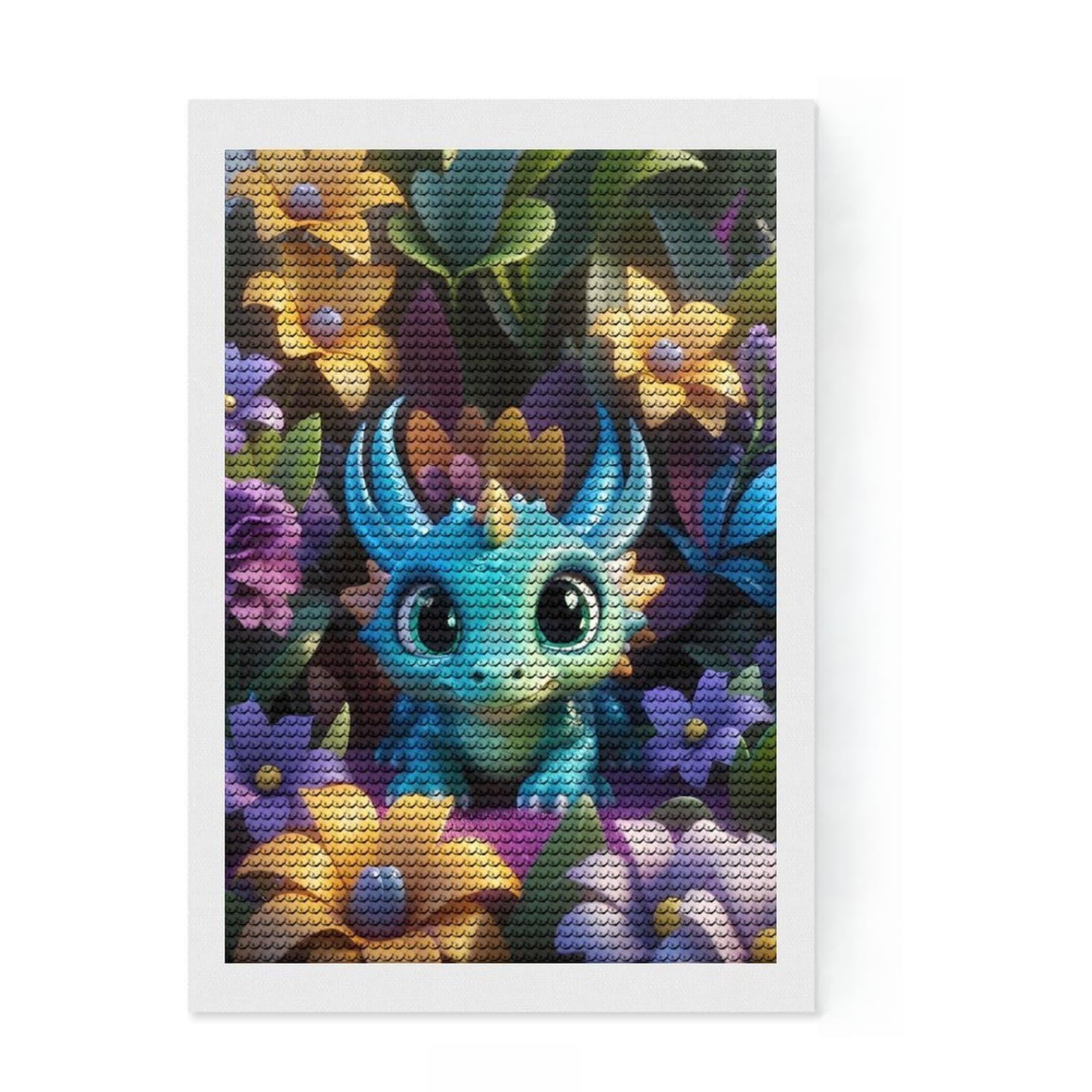 Junmoney Little Dragon Diamond Art Canvas 8"x12", Easy to Follow Symbols, Easy Handmade Project, Boho Decor, Holiday Gift Idea