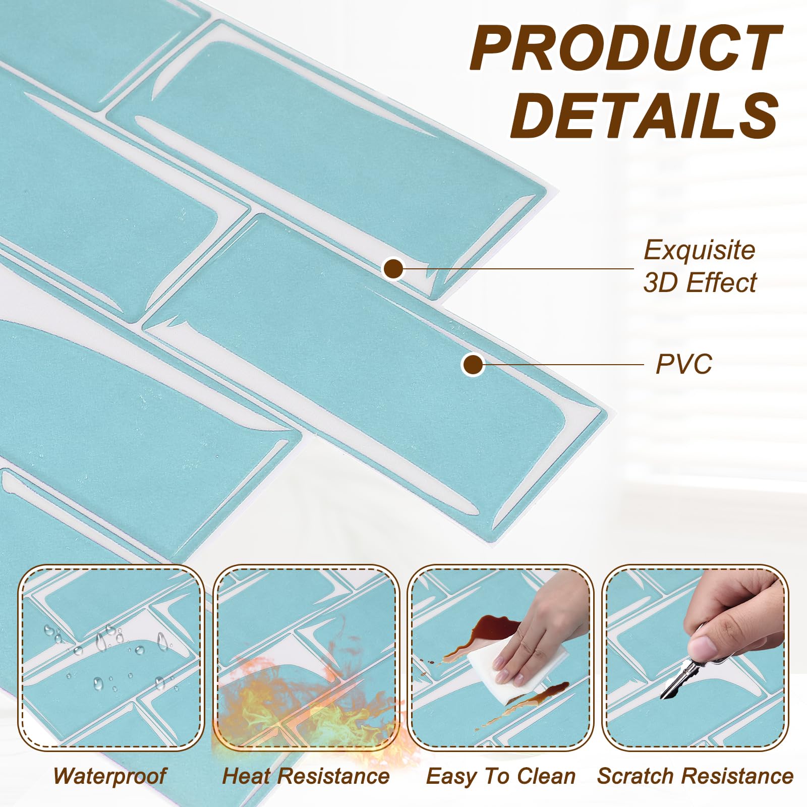 QUARKZMAN 10 Piezas De Azulejos Autoadhesivos Para Salpicadero 9.4" X 4.7" 3D Textura De Mármol Grueso Pegatinas De Pared Para Cocina Baño Dormitorio Azul