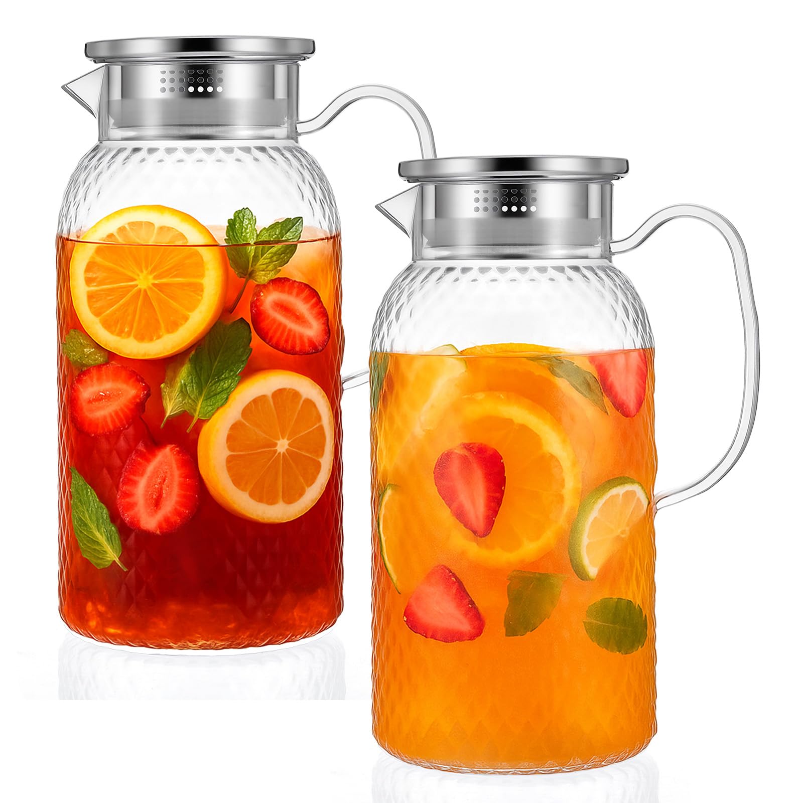 Photo 1 of 2 Pcs Plastic Pitcher 68 Oz, Clear Pitcher with Lid, Water Jug for Fridge, BPA-Free, Ice Tea Pitchers for Juice, Sangria, Lemonade, Milk, Coffee, Cold or Hot Beverages