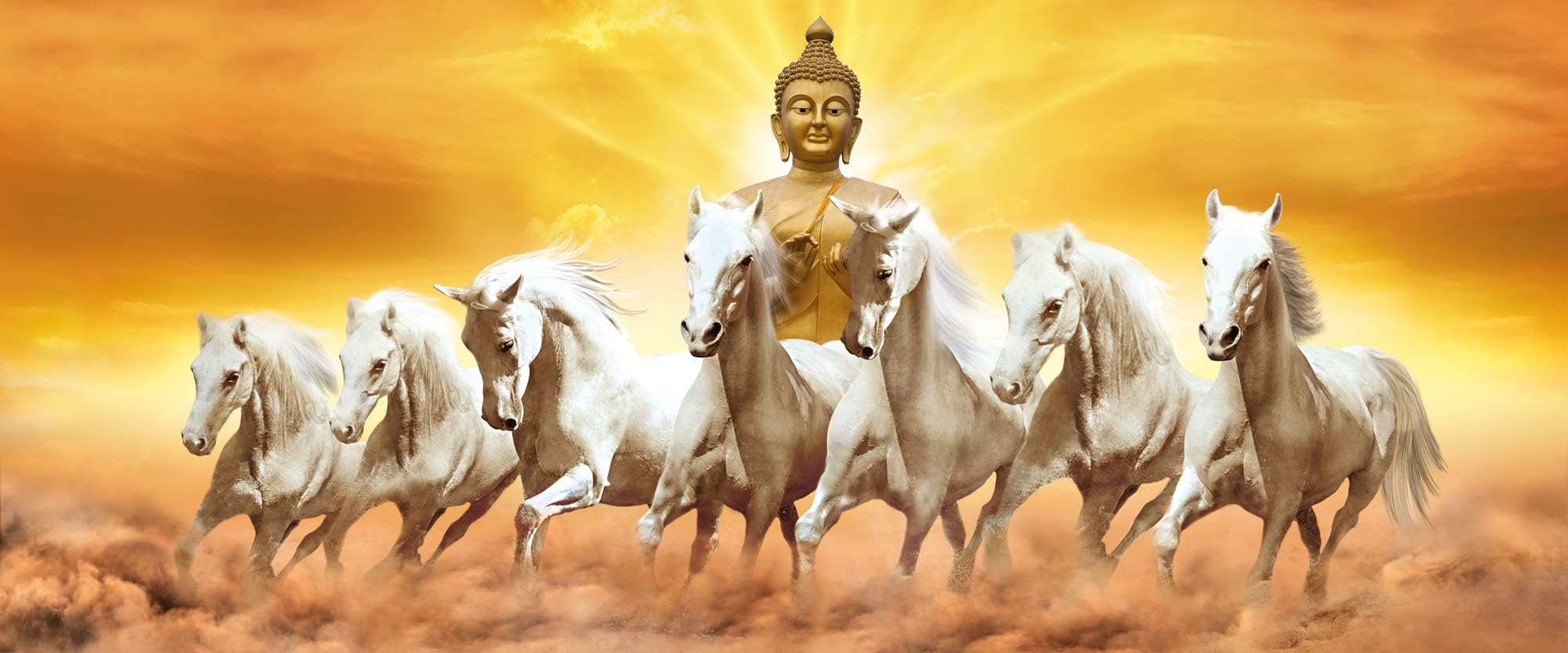 7 Running Horses Vastu Wall Poster for Home 20 X 48 Inch