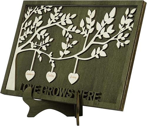 Miniatura 10 de Jeweidea Letrero personalizado con 4 nombres, adorno de placa grabado de árbol de la vida con soporte, regalo para mamá y abuela