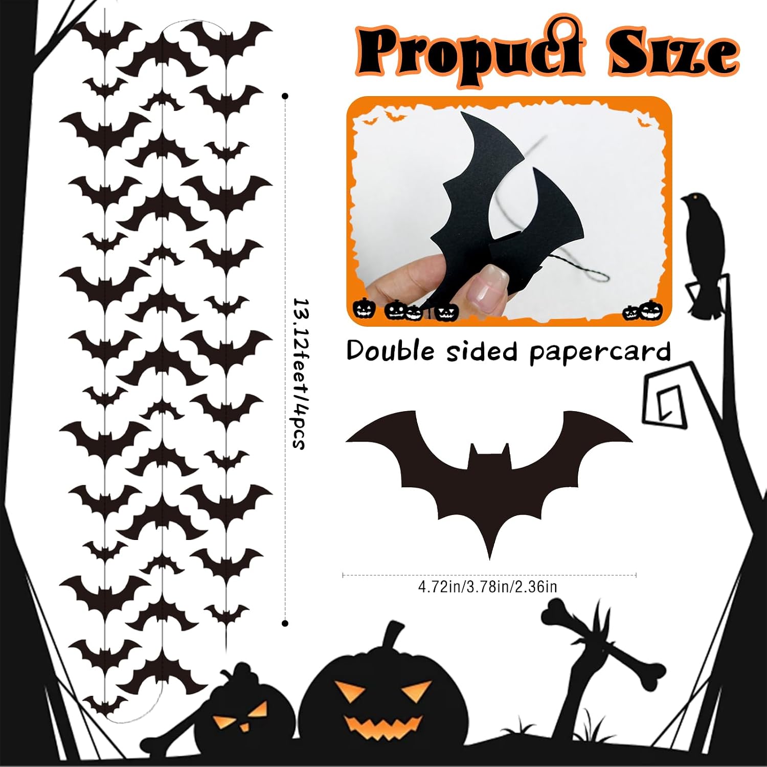 Black Bat Garland Halloween Decorations Hanging Halloween Garland