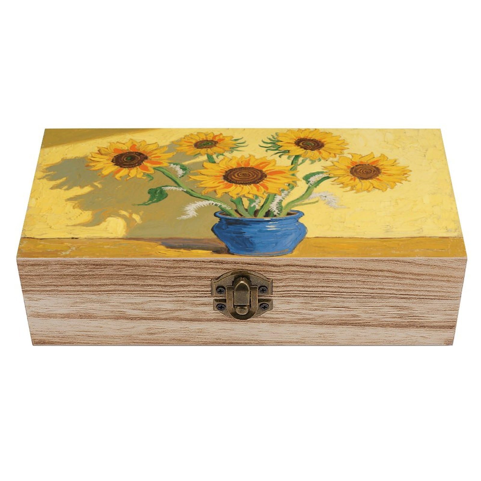 VstaDank Sunflower Wooden Storage Box Decorative Jewelry Case with Lids Exquisite Wood Box Letters Gifts Acacia Wood Boxes Fashion Wooden Keepsake Boxes for Men Women