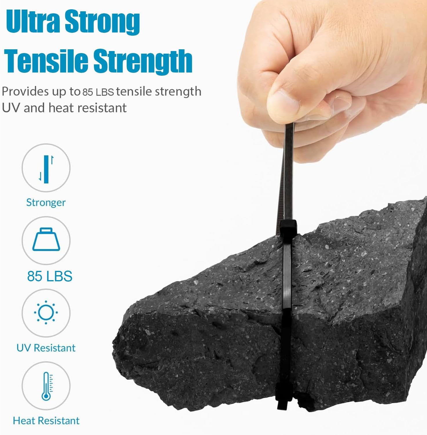 XINGO 16 Inch Black Zip Ties 1500 PCS, 85 LBS Tensile Strength, UV Resistant Cable Ties, Premium Self-locking Plastic Ties for Indoor and Outdoor Use