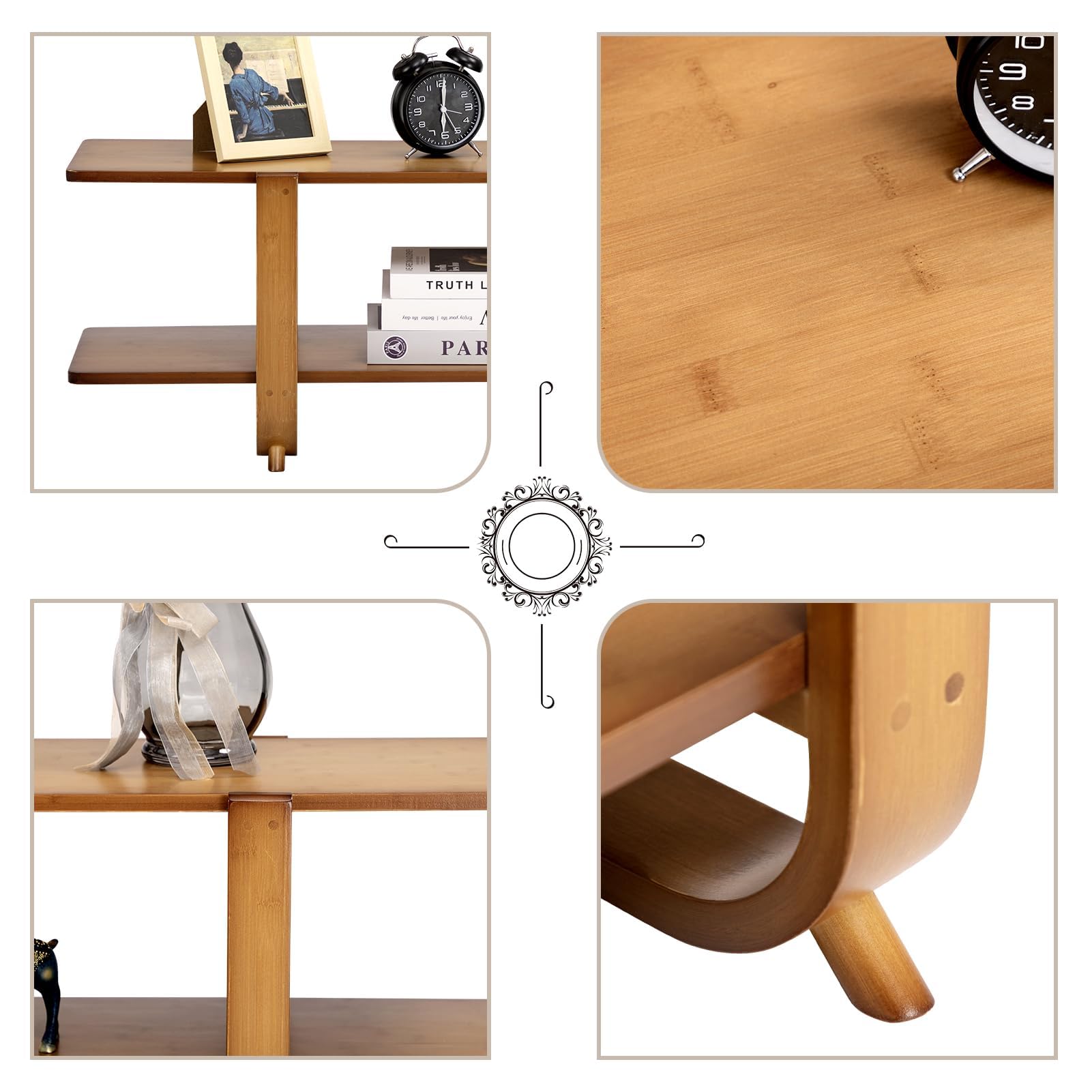 HollyHOME Mueble TV 140cm Mesa TV Salon Muebles de Salon 2 Niveles, Mueble TV Bambú Soporte para Centro de Entretenimiento, Natural-B