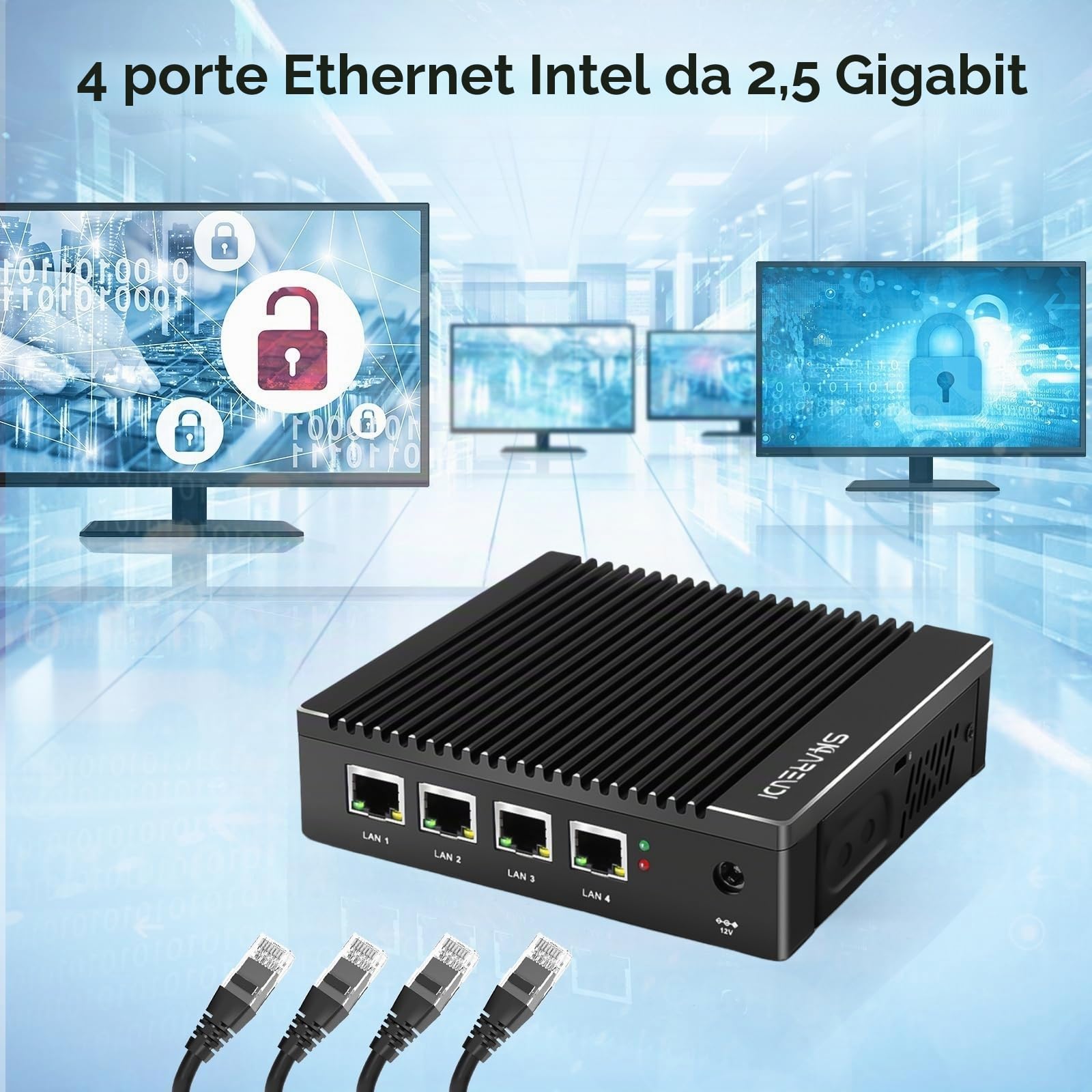 Fanless Firewall Mini PC Firewall Router Intel J3710 Quad Core, 4 porte LAN Intel 2,5 GbE i226-V, test gateway di rete AES NI con Pf-Sense/Opn-Sense SENZA RAM SENZA SSD SENZA Sistema