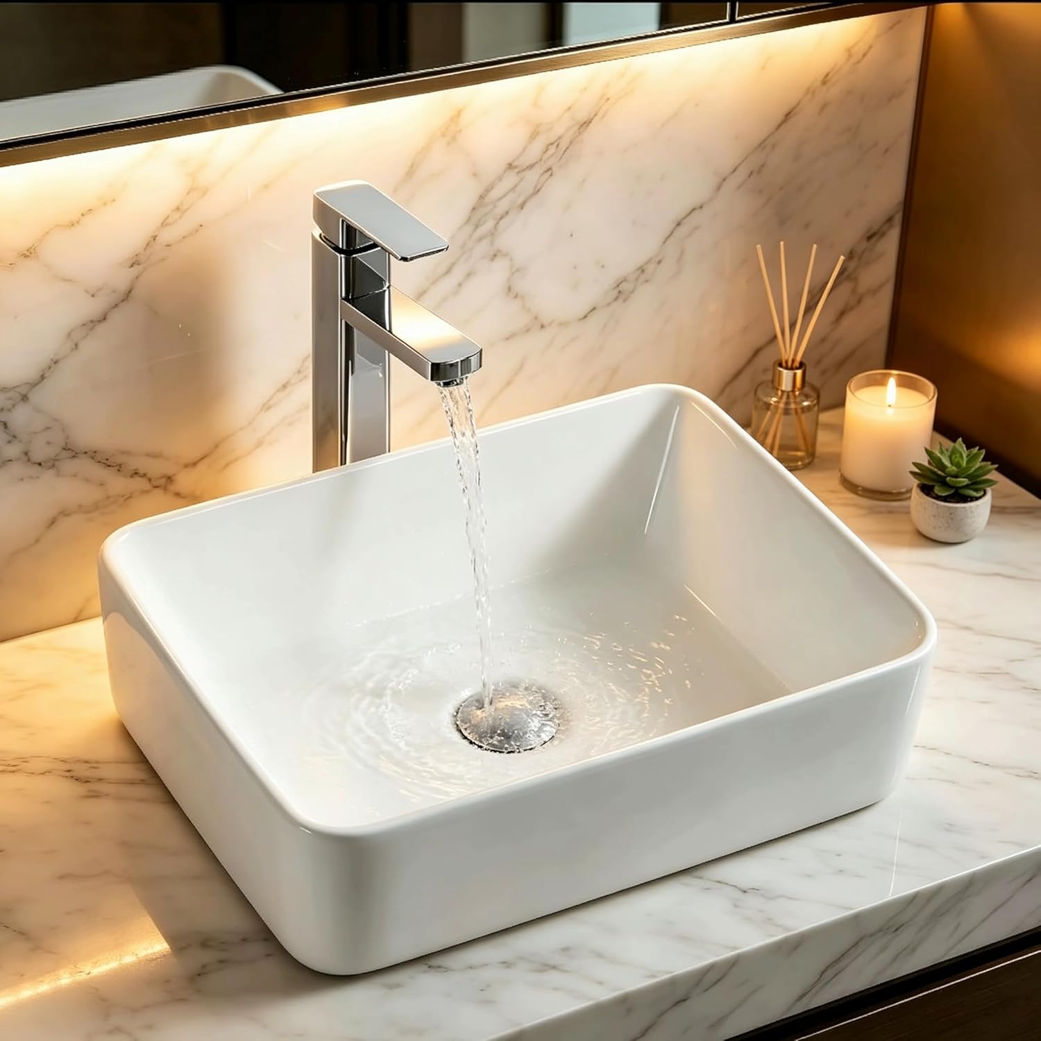 Vessel Sink White Ceramic 16"x12" Modern Rectangle Bathroom Sink, Above Counter Vessel Vanity Sink Art Basin,Small Vanity Sink