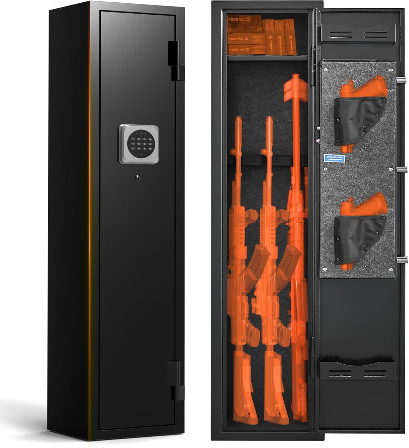 Marcree 2-3 Small Gun Safe for Rilfe and Shotgun, Digital Gun Cabinet for Home, Rifle Gun Safe with Removable Shelf, 180° Quick Access Gun Locker with Alarm & Mute System, 51.96" H