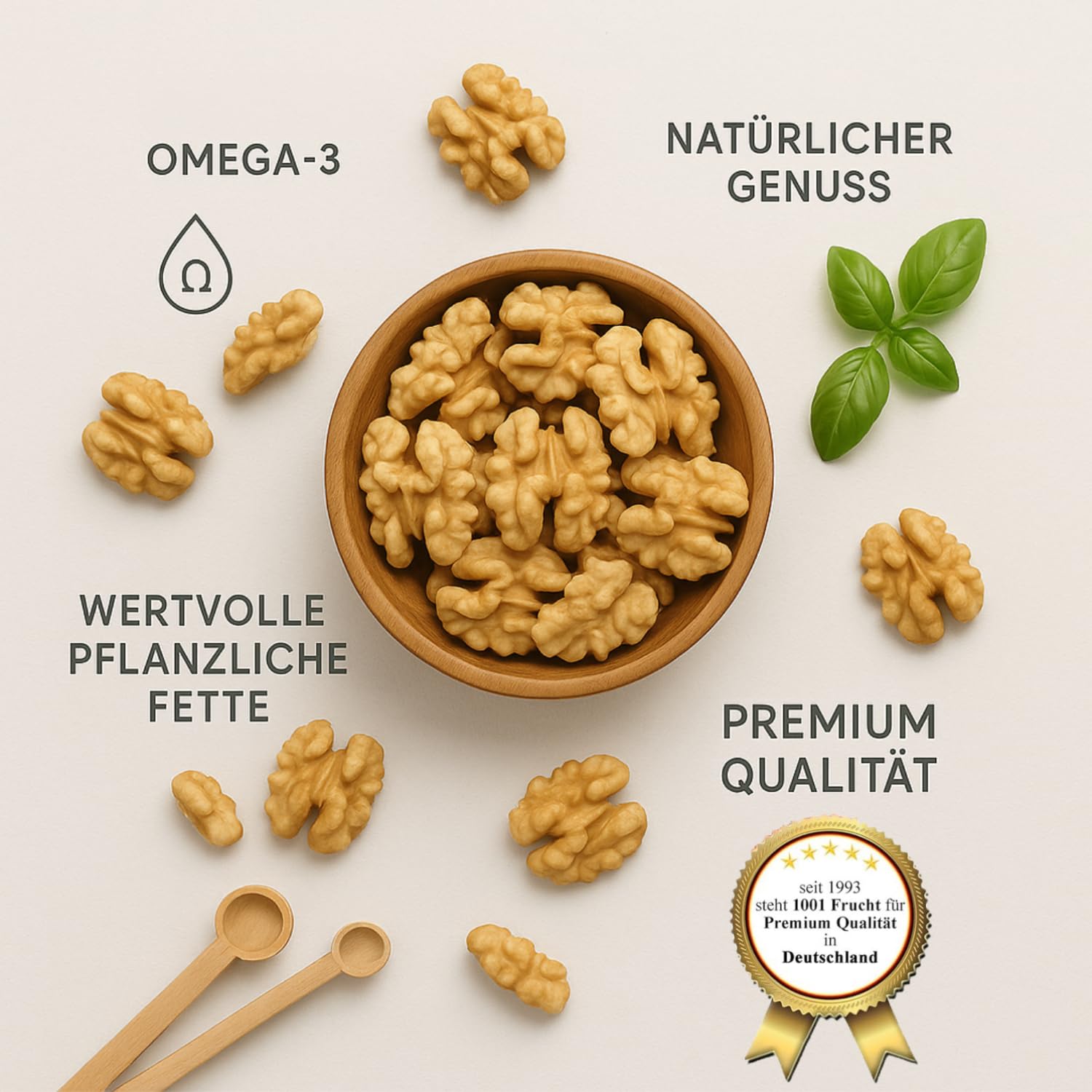 1001 Frucht - Walnusskerne naturbelassen,1kg, Neue Ernte, Milde Walnüsse ohne Schale aus Deutschland ohne Zusätze, Unbehandelte gesunde Nüsse - leckere Walnusshälften Rohkost-Qualität
