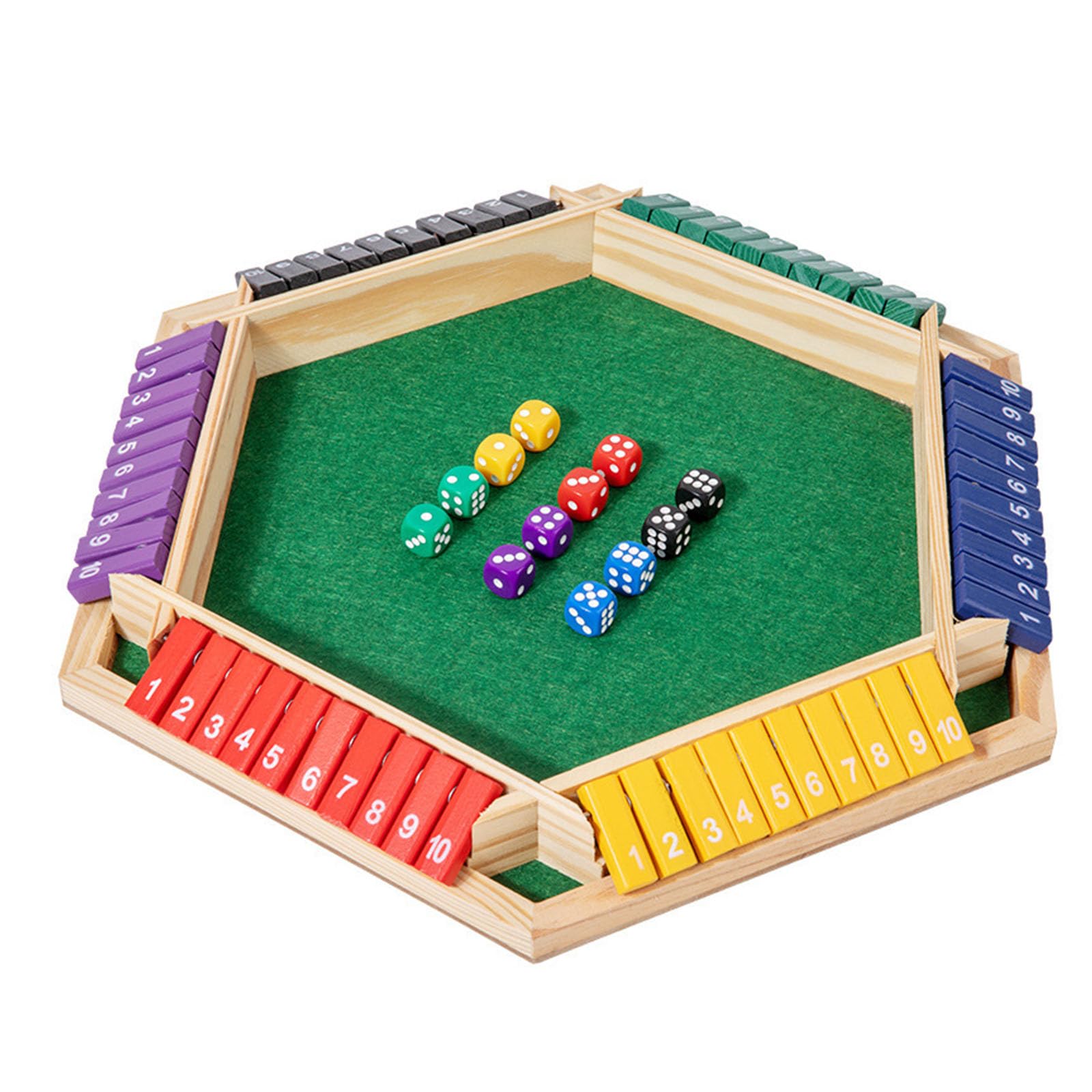 ZUNIPLEX Shut The Box 6 Players - 12 Dice Games,Classic Wooden Dice Game