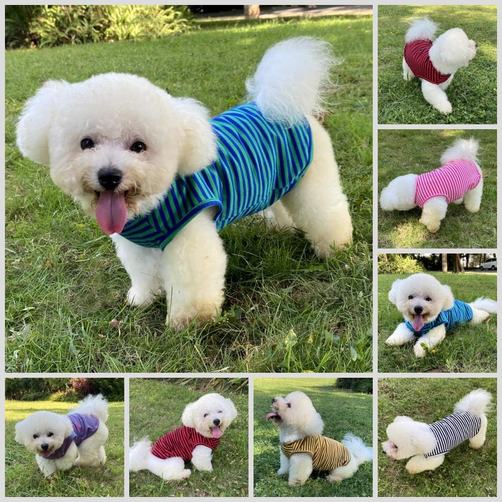 Dog Shirts Cotton Striped T-Shirts, Breathable Basic Vest for Puppy and Cat, Super Soft Stretchable Doggy Tee Tank Top Sleeveless, Fashion & Cute Color for Boys and Girls (S, Pink+Green) : Pet Supplies