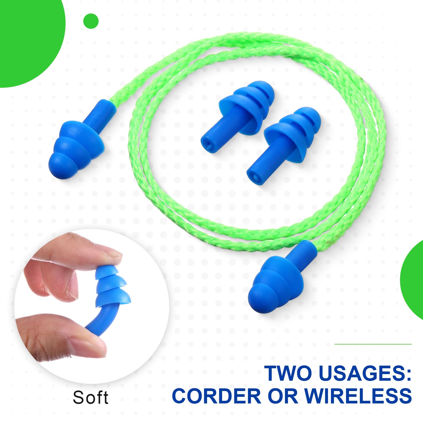 Tondiamo 200 Pairs Ear Plug Bulk with Cord Reusable Silicone, Blue, Green — Amazon image 3