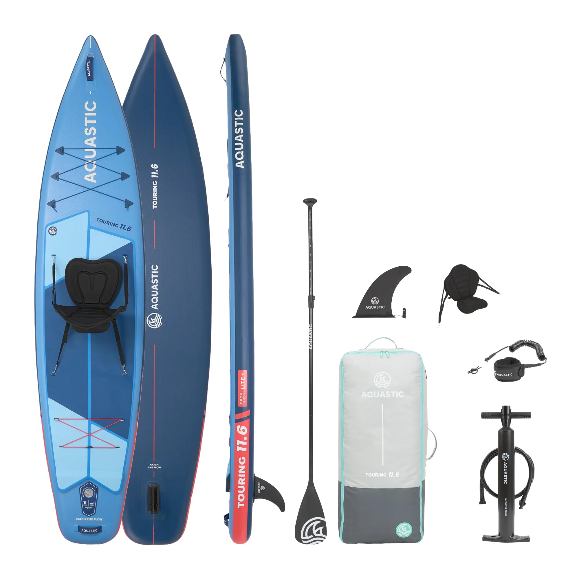 AQUASTIC Touring - Tabla Hinchable, 350 cm, con Asiento de Kayak, Remo, Bomba y Mochila