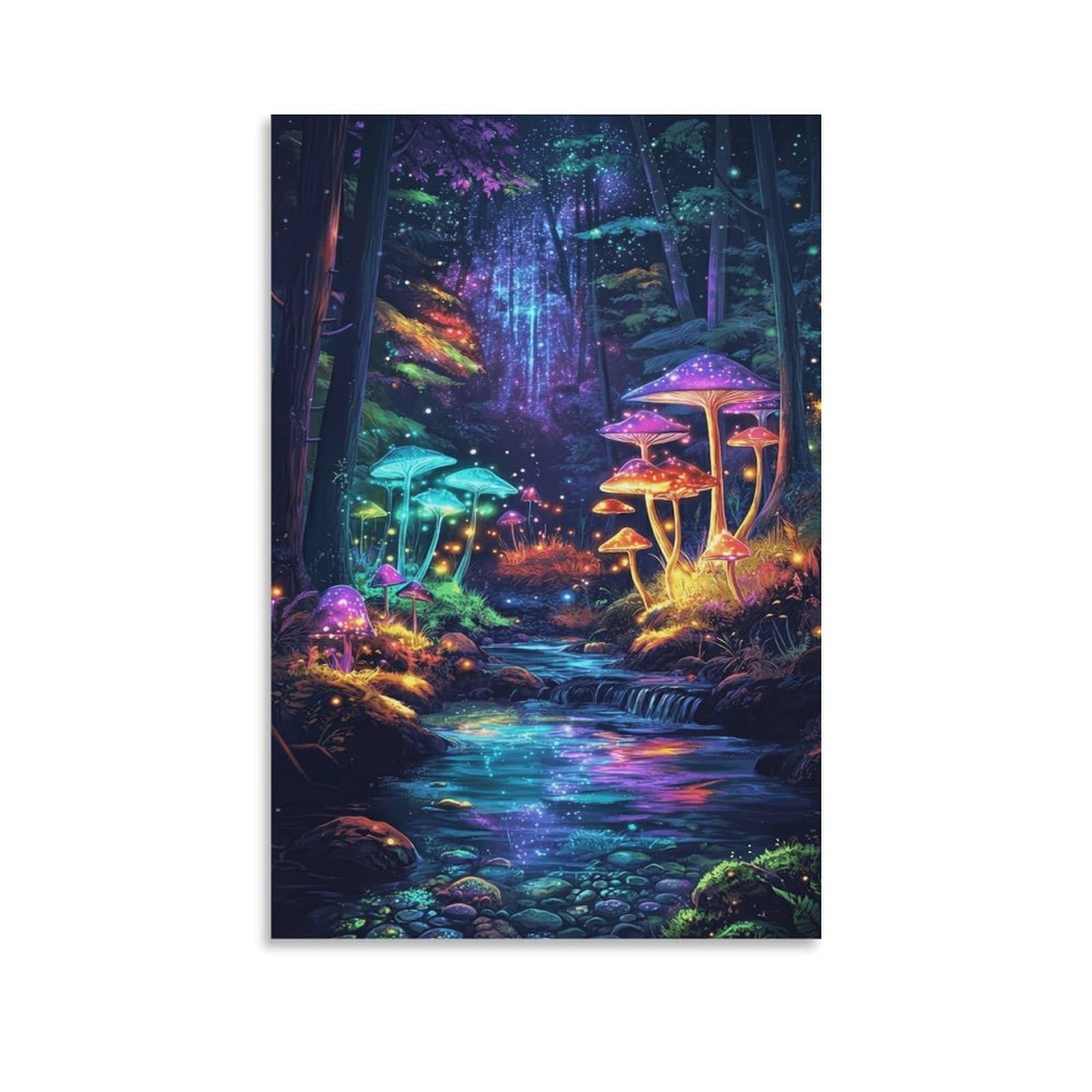 XPASHIQWC Glowing Mushrooms Wall Decor Poster Neon Forest Canvas Prints Picture Modern Wall Art Picture Wall Hanging for Bedroom Living Room Decor 20x30inch(50x75cm)