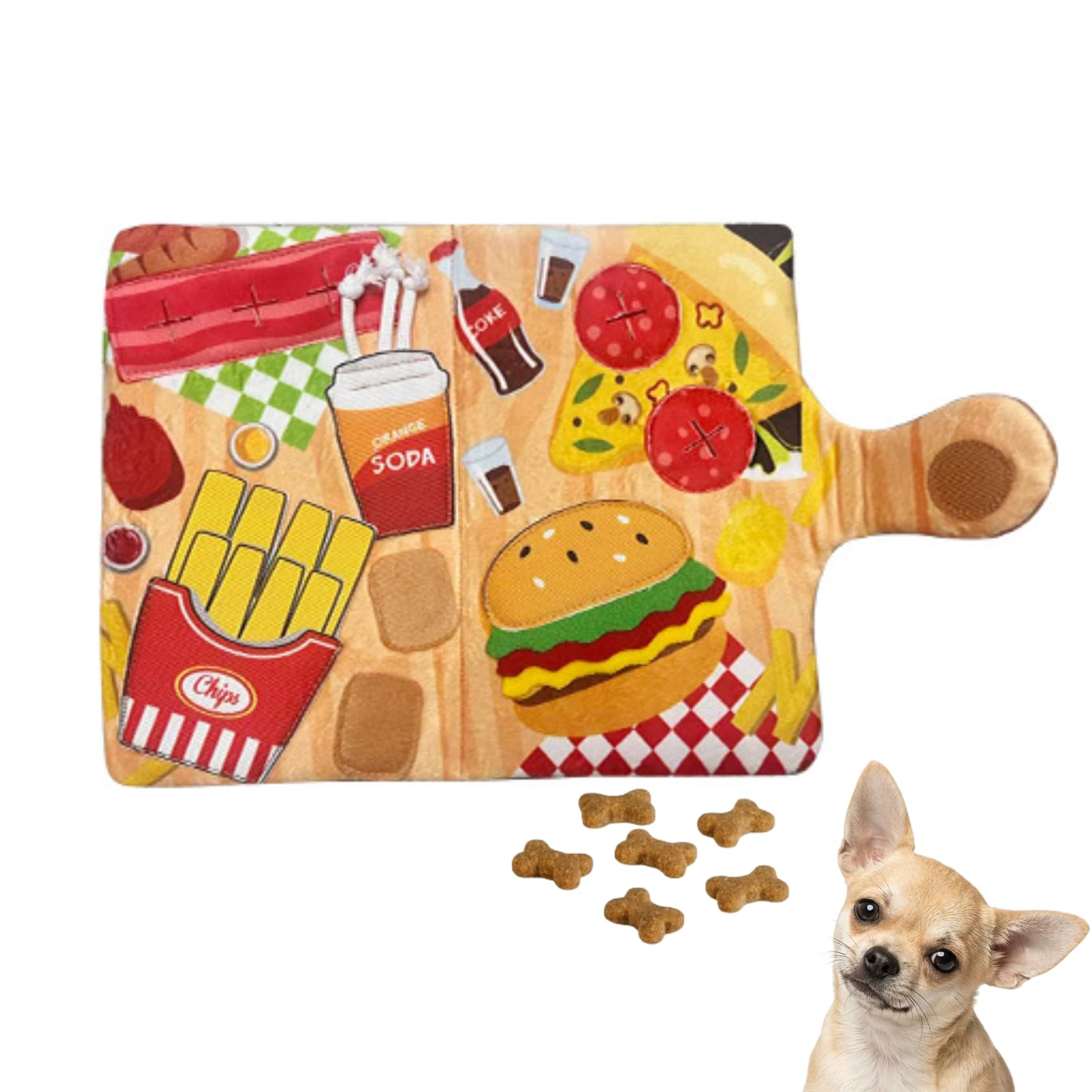 InekoAgua Dog Snuffle Toy Menu Series, Crinkle Paper Food Nose Work Puzzle Toys for Small & Mini Dogs, Enrichment Treat Dispenser for Slow Feeding (Fast Food) — image 1