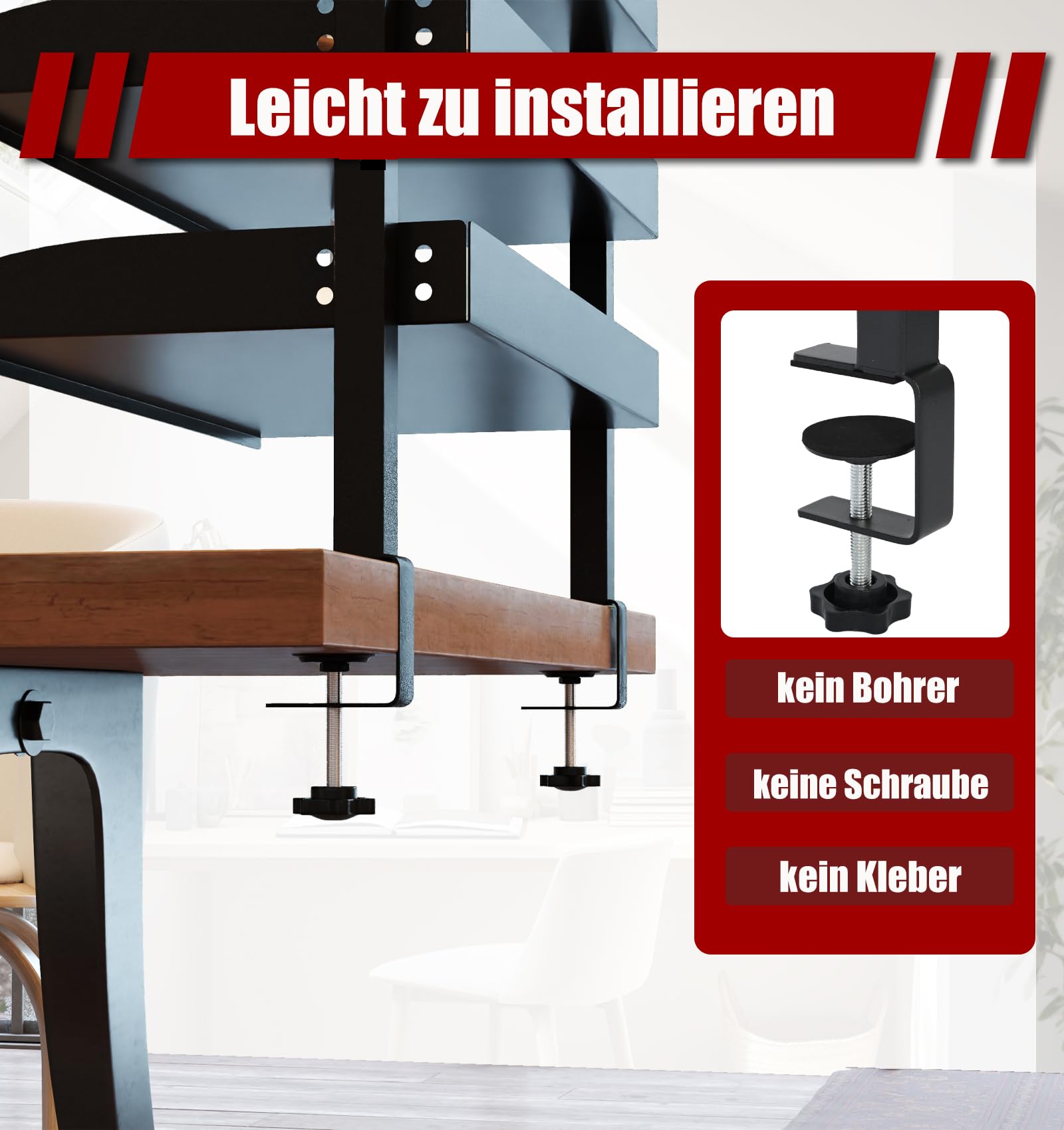 uyoyous Klemmbares Schreibtisch Organizer Regal 3 Tier Einstellbar Büro Organizer Kohlenstoffstahl Schreibtisch Erweiterung Klemmregal Schreibtischregal Tischregal für Büro, Home, Schule (44×22×39cm)