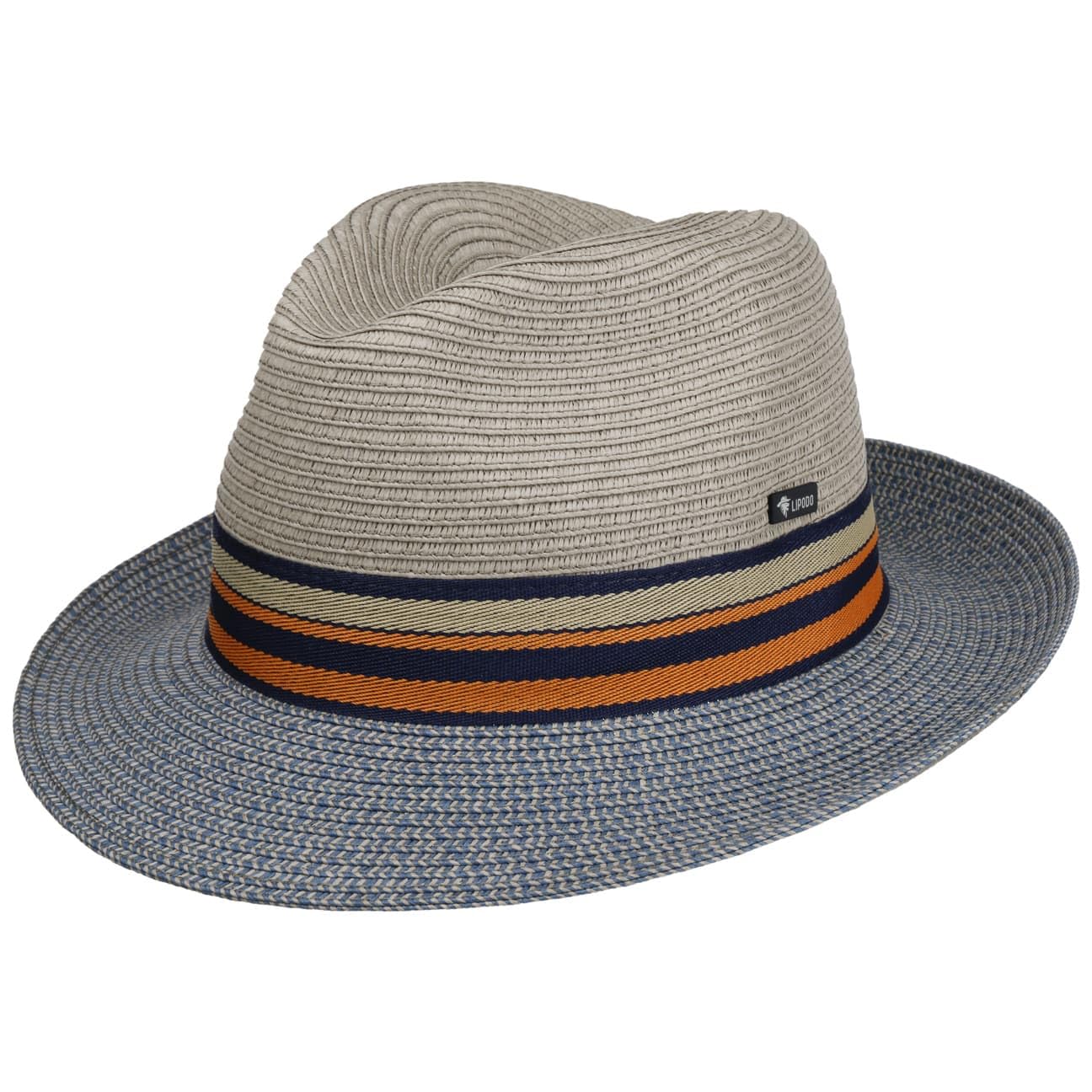 Lipodo Corinaldo Bogart Hat Made in Italy Fedora Paper Straw Colorful Ribbon Men Summer Grey XL (60-61 cm)