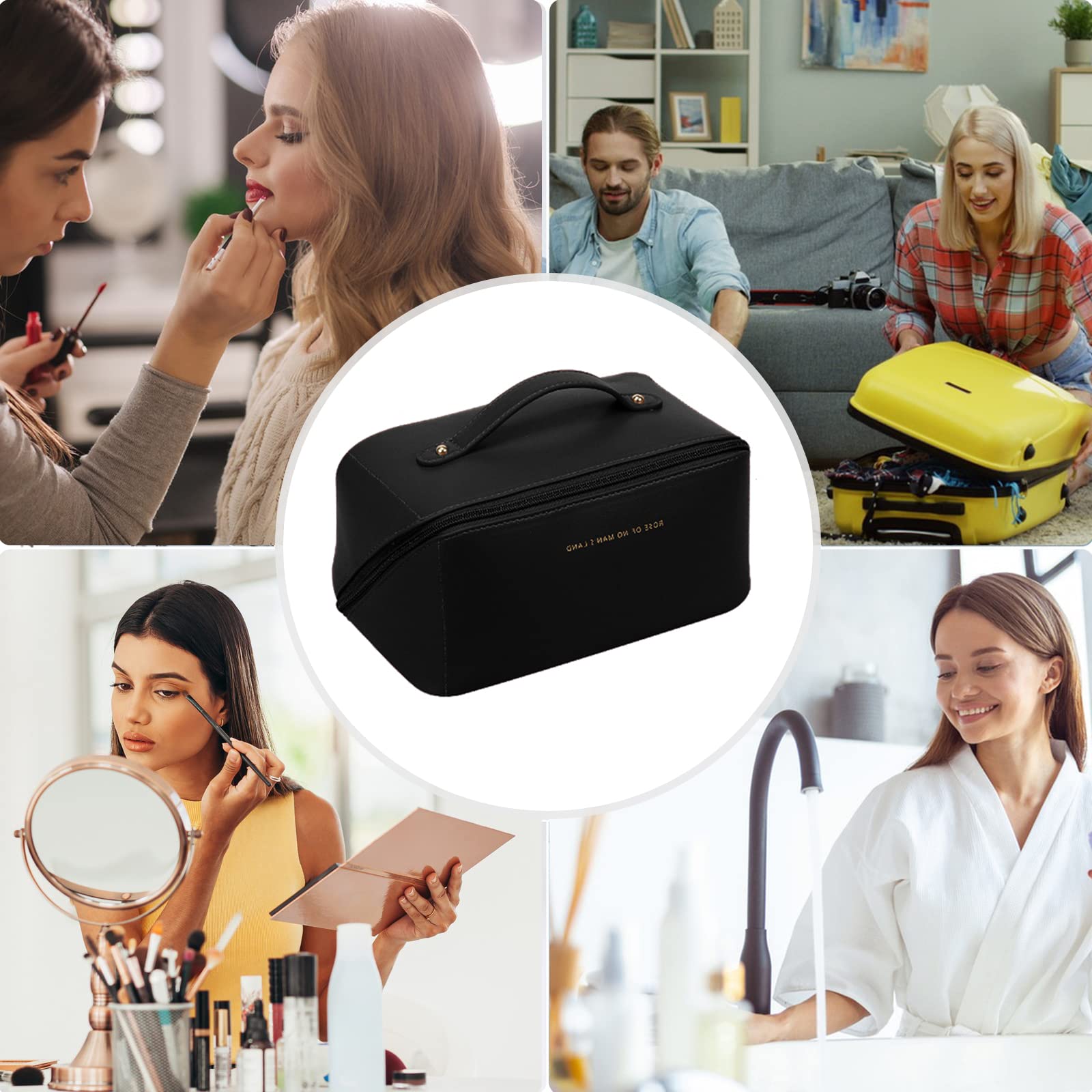 CORIOS Bolsas de Aseo para Mujeres Bolsa de Cosméticos Impermeable Neceser de Viaje Gran Capacidad Neceser de Aseo Maquillaje Organizador para Vacación Baño y Viajes Negro