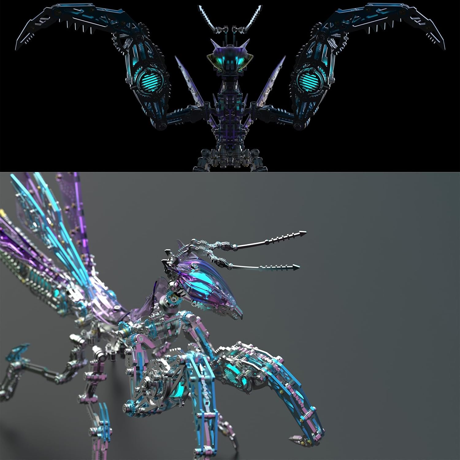 3D Metal Puzzles for Adults,Mechanical Mantis Metal Model Kits with Light, DIY for Assembly (Purple)