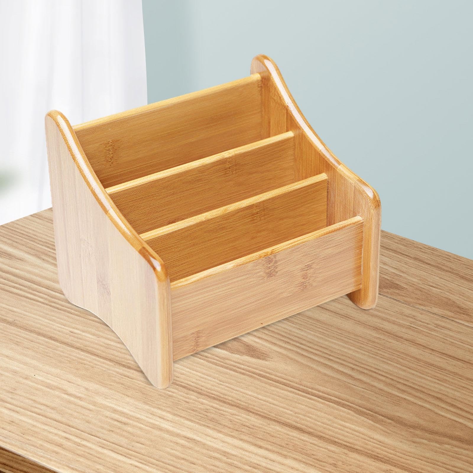 Cesta Organizadora para Mando a Distancia de TV, Decorativa, Portátil, de Bambú, para Salón O Dormitorio, 3 Compartimentos, Individual