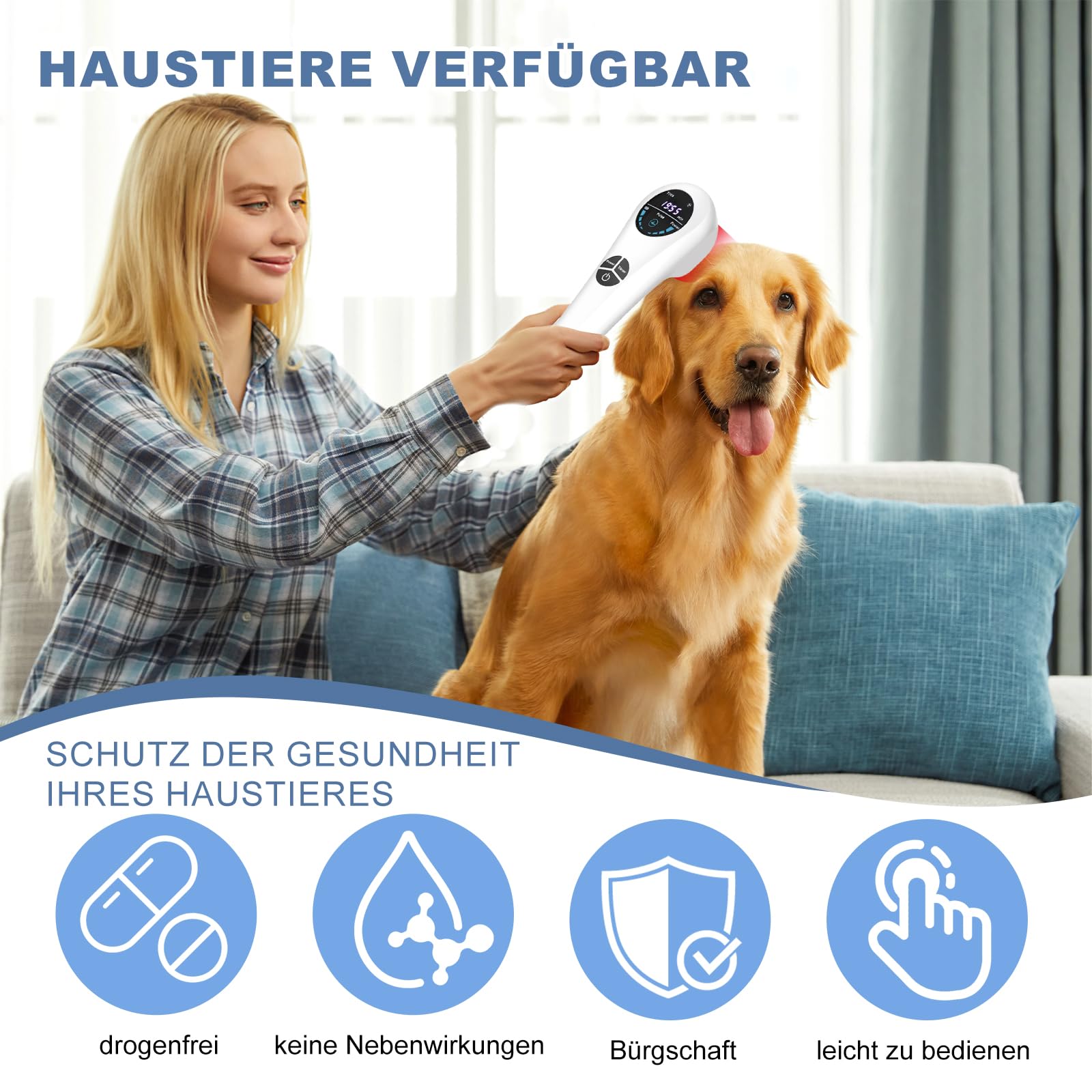 Apparecchio portatile a luce rossa fredda, 650 & 808 nm 5-30 minuti di trattamento per animali domestici, con supporto e occhiali inclusi