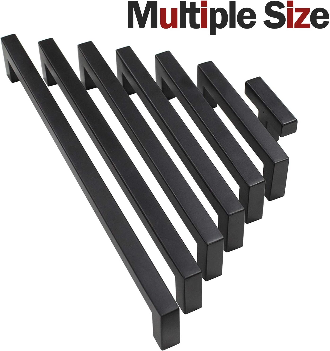 Probrico (25 Pack Matte Black Cabinet Handles Modern Square Cabinet Hardware 7-9/16 Inch(192mm) Hole Center Drawer Handles 8 Inch(202mm) Overall Length Stainless Steel Cabinet Pulls
