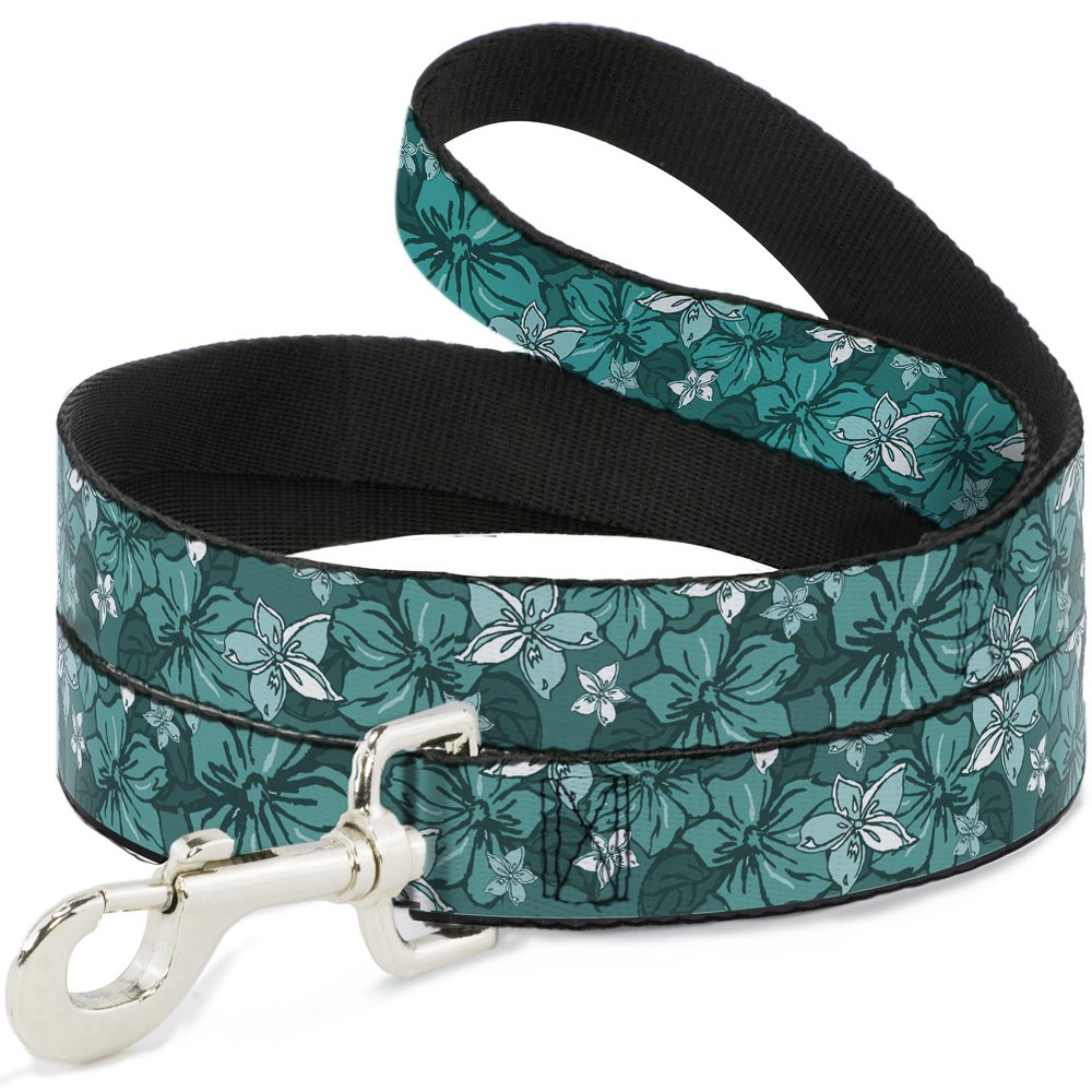 Laisse pour chien Buckle Down 4' large motif hibiscus turquoise