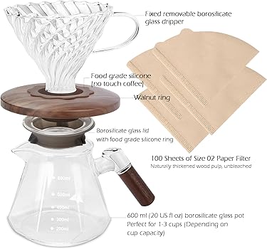 Lalord Cafetera de vertido juego de vidrio de borosilicato 20 onzas cafetera de goteo 1-3 tazas 600 ml4