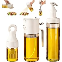580ml/19.6oz Olive Oil Sprayer Bottle for cooking, 3-in-1 Oil dispenser Bottle + FREE 2-Piece Kitchen gadgets (Basting Brush &amp; Spice Shaker) - Perfect for kitchen, Air Fryer, Baking, BBQ &amp; Salad.